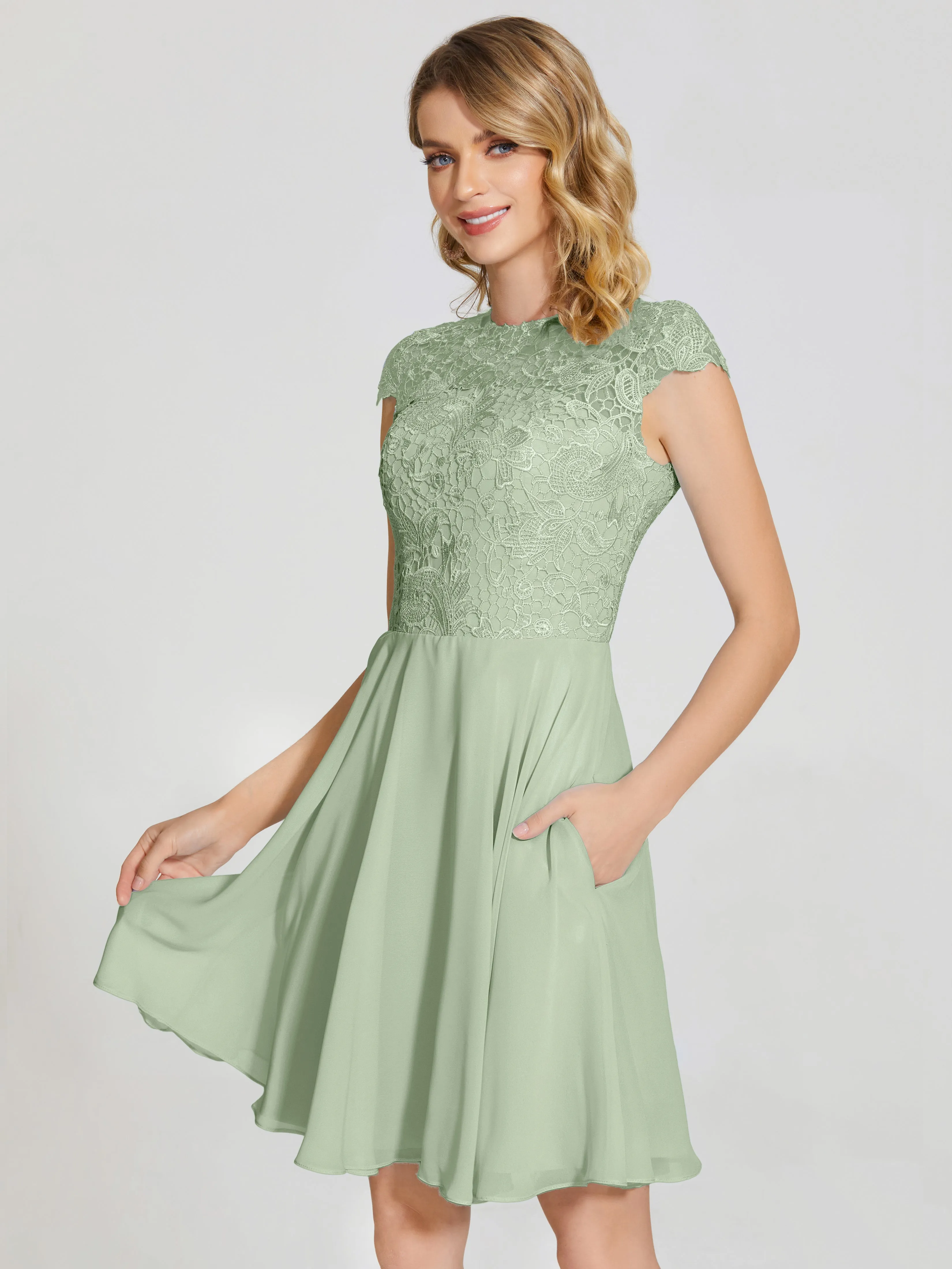 Alana Charming Scoop Lace Chiffon Bridesmaid Dresses