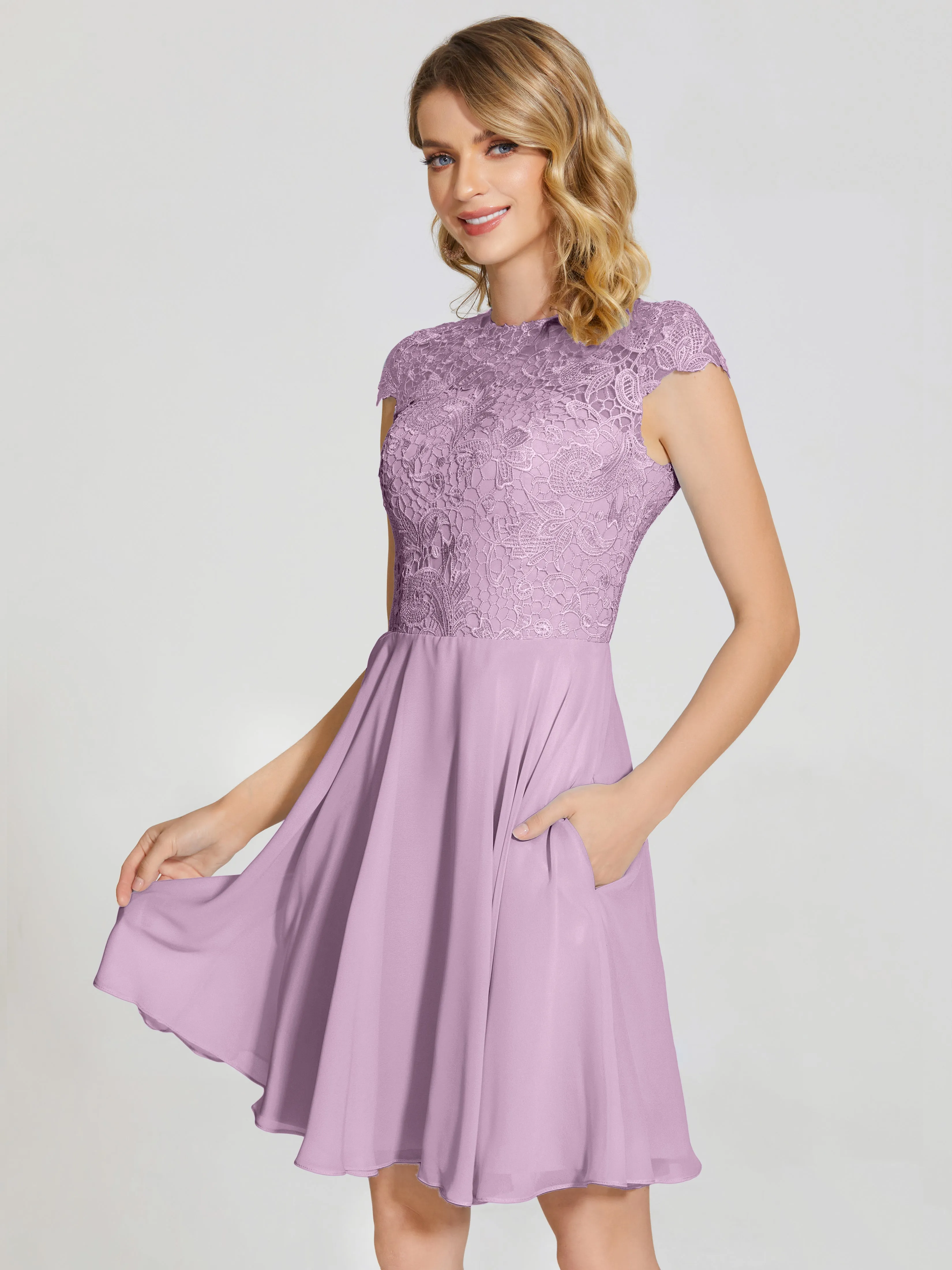 Alana Charming Scoop Lace Chiffon Bridesmaid Dresses