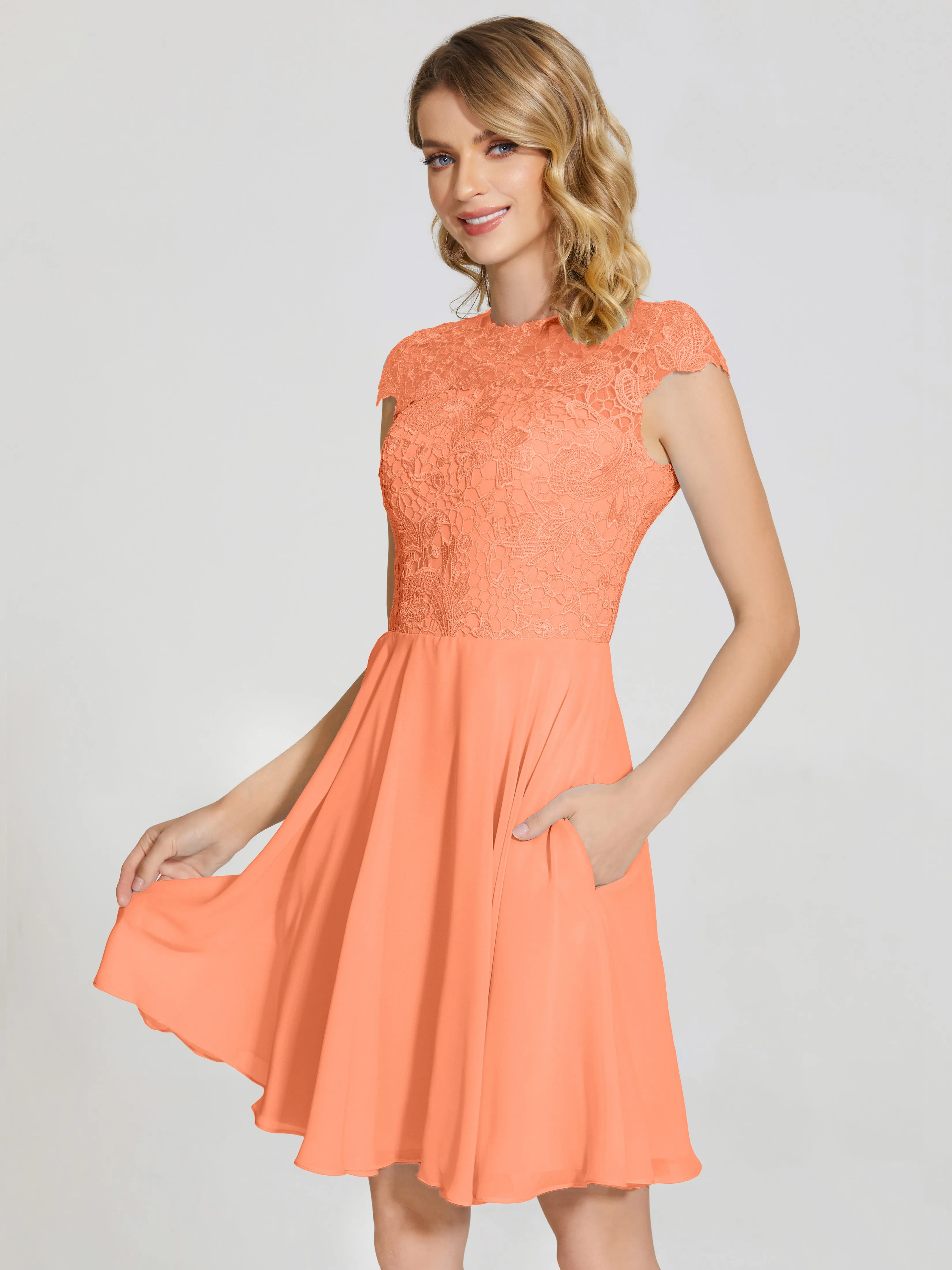 Alana Charming Scoop Lace Chiffon Bridesmaid Dresses