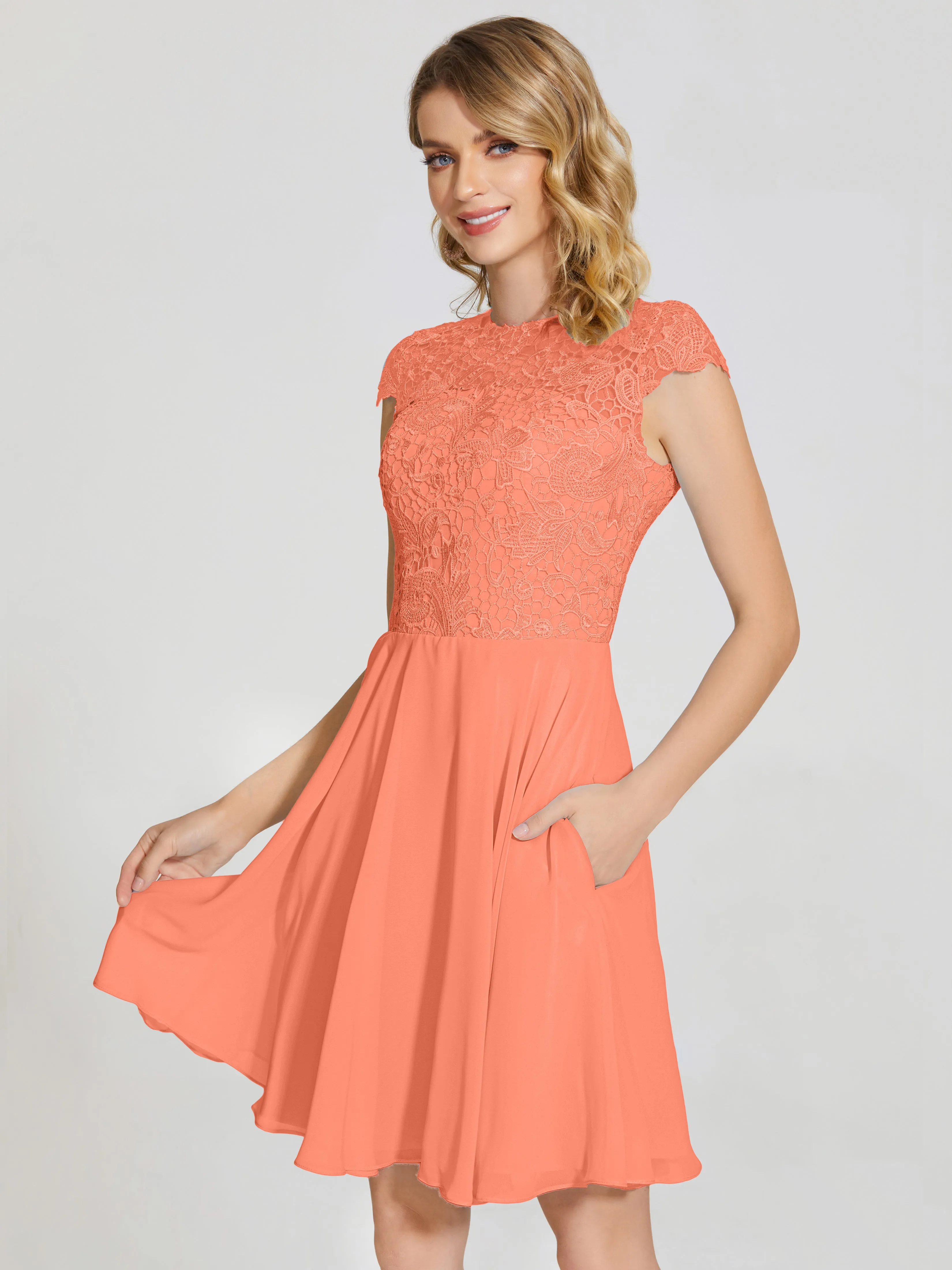 Alana Charming Scoop Lace Chiffon Bridesmaid Dresses