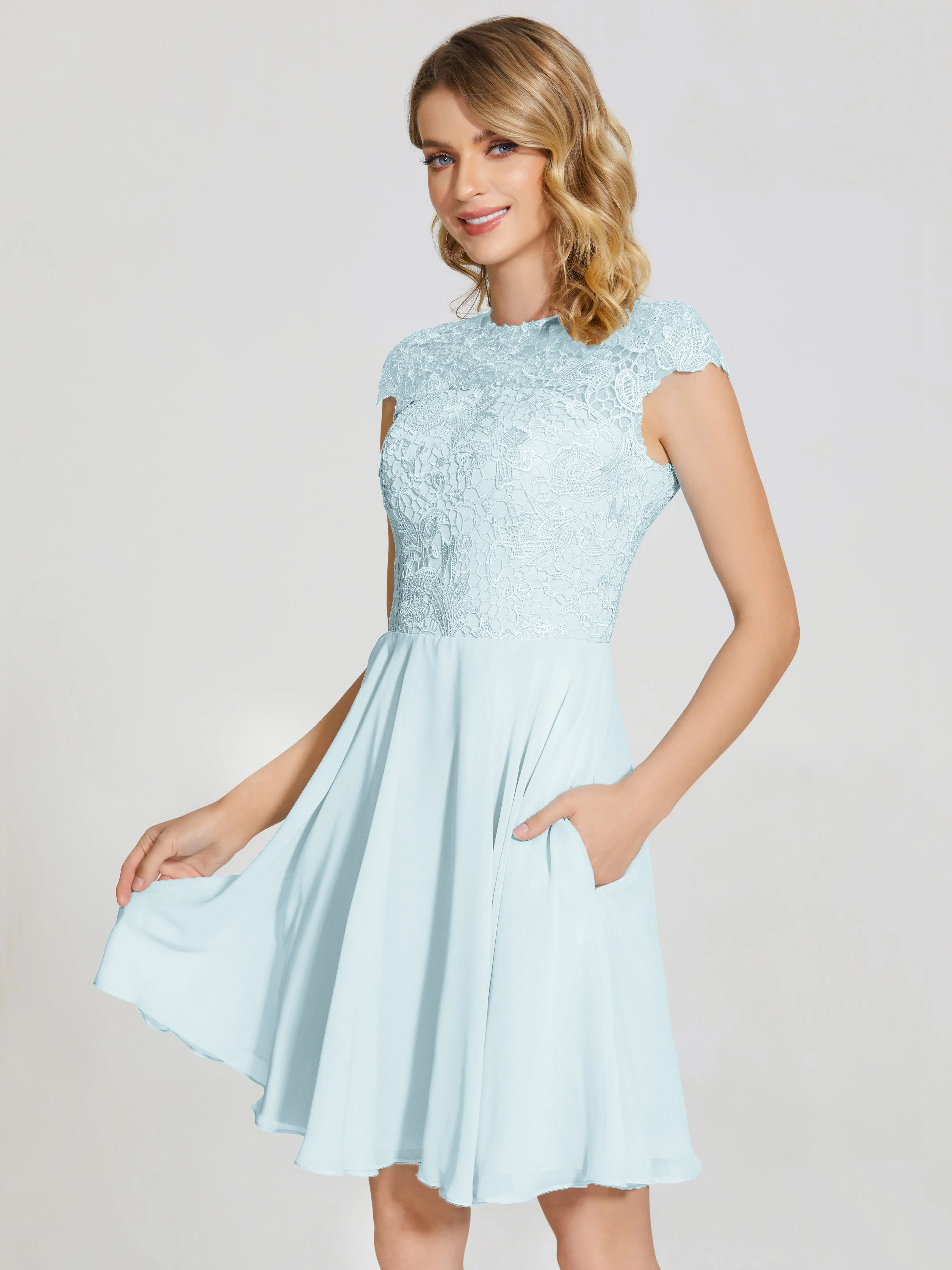 Alana Charming Scoop Lace Chiffon Bridesmaid Dresses