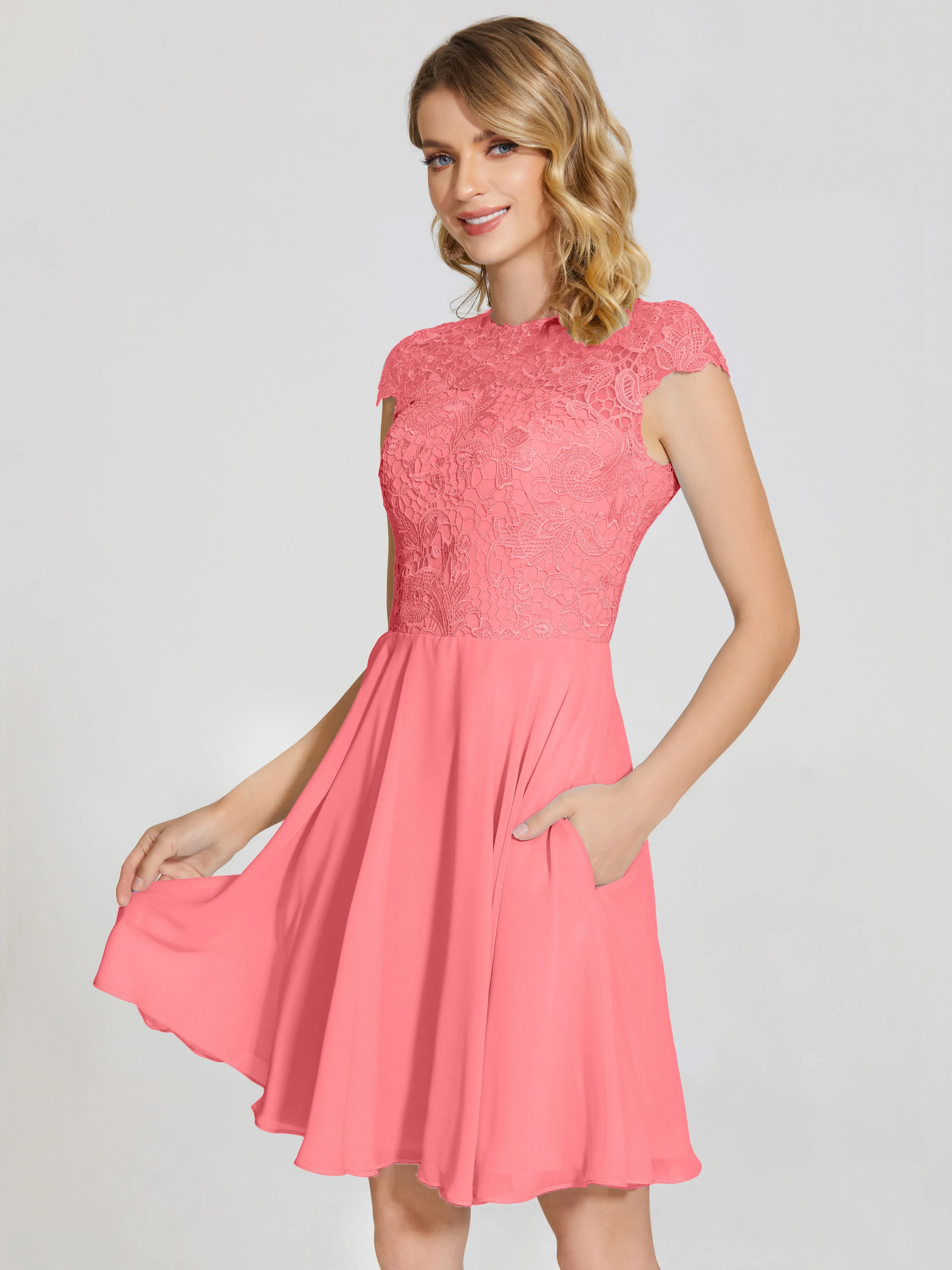 Alana Charming Scoop Lace Chiffon Bridesmaid Dresses