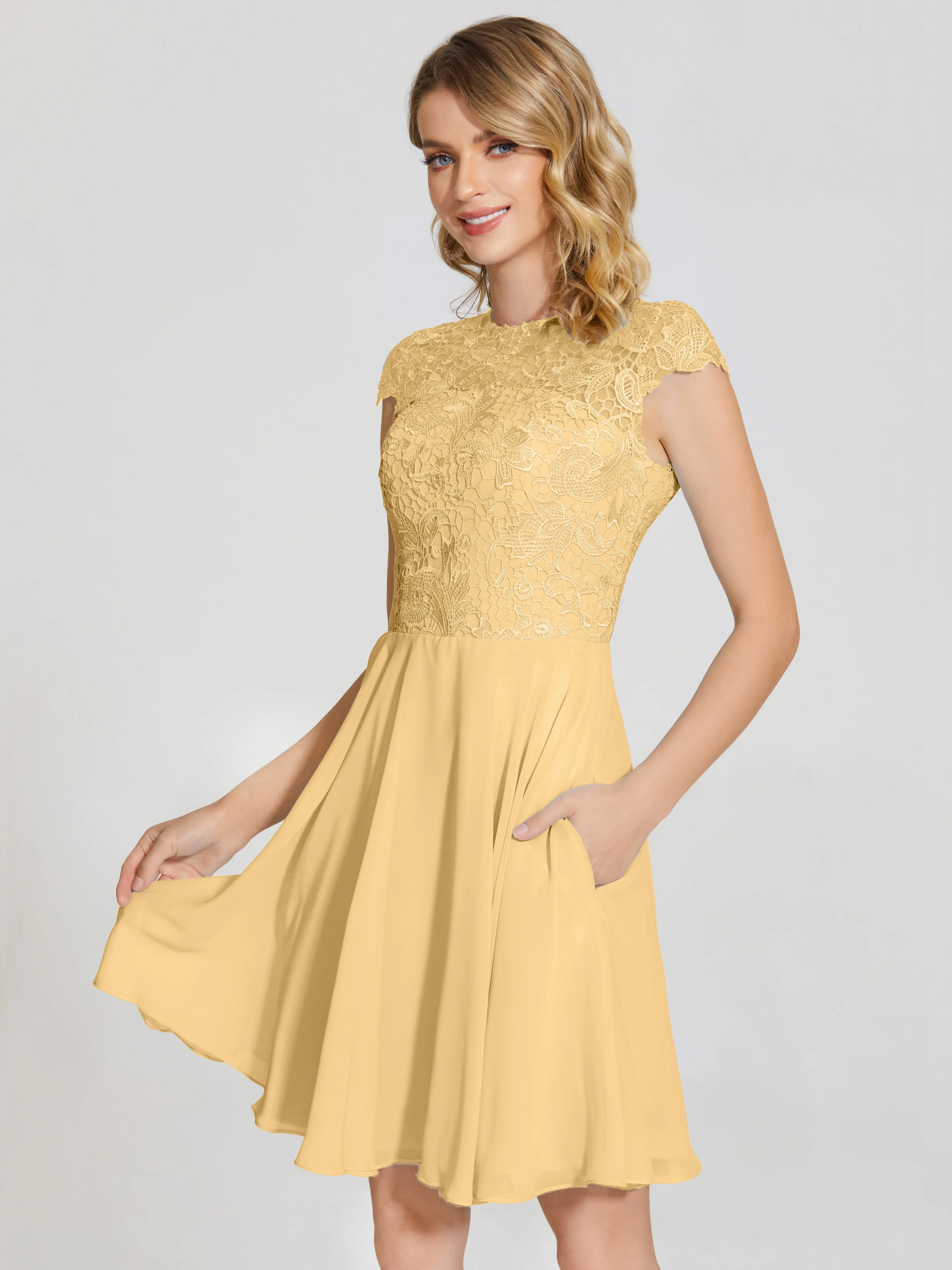 Alana Charming Scoop Lace Chiffon Bridesmaid Dresses