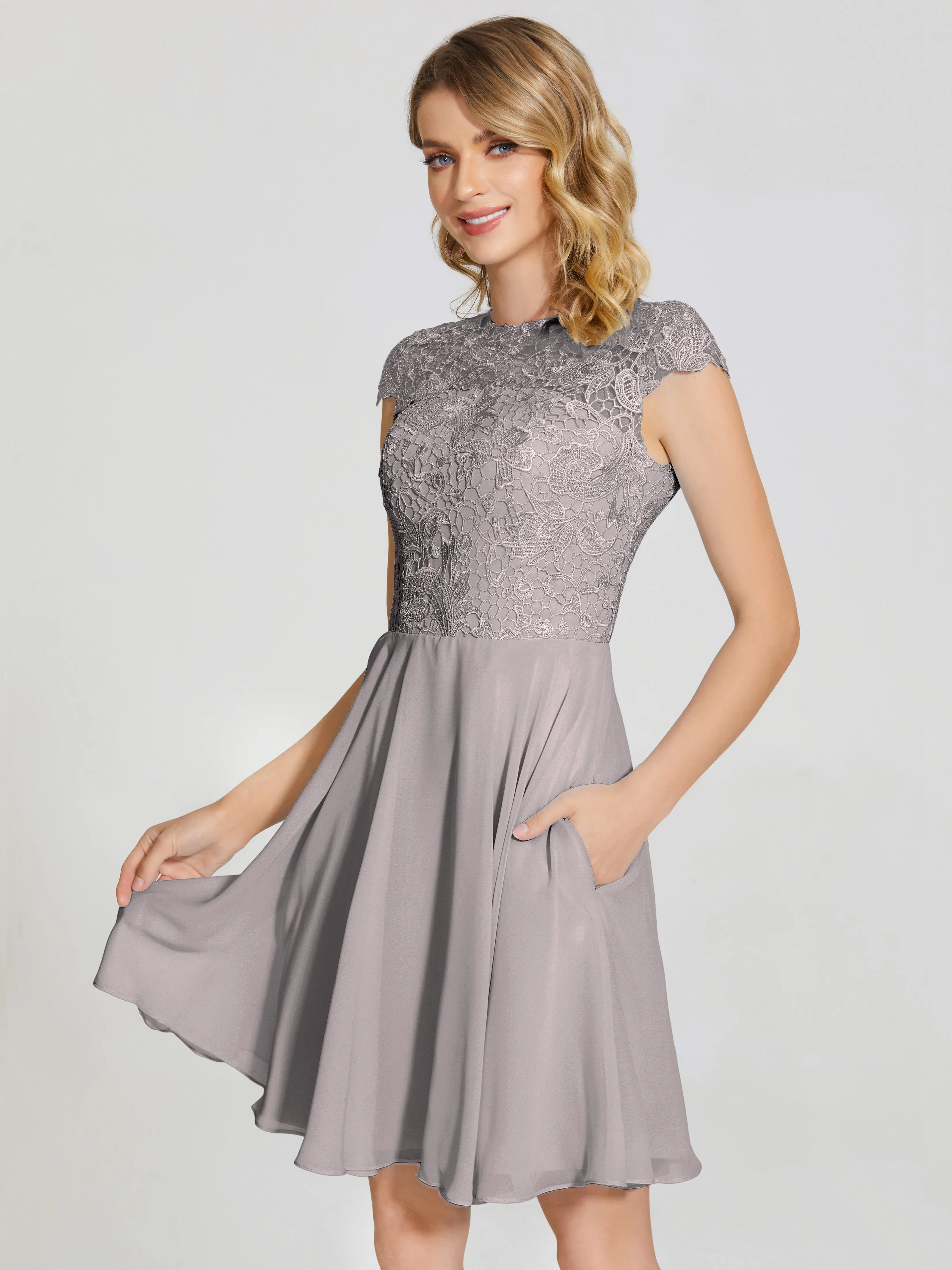 Alana Charming Scoop Lace Chiffon Bridesmaid Dresses