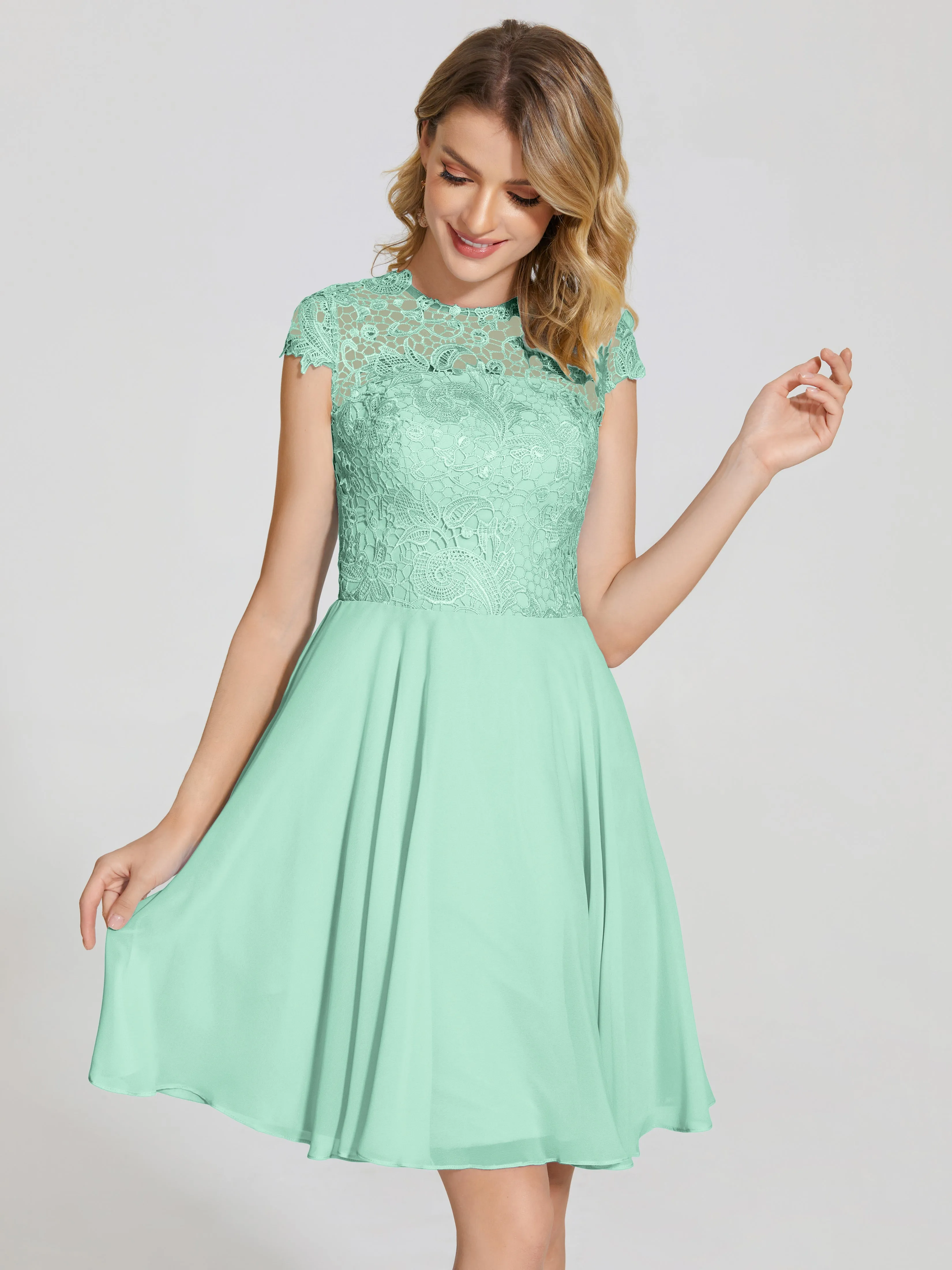 Alana Charming Scoop Lace Chiffon Bridesmaid Dresses