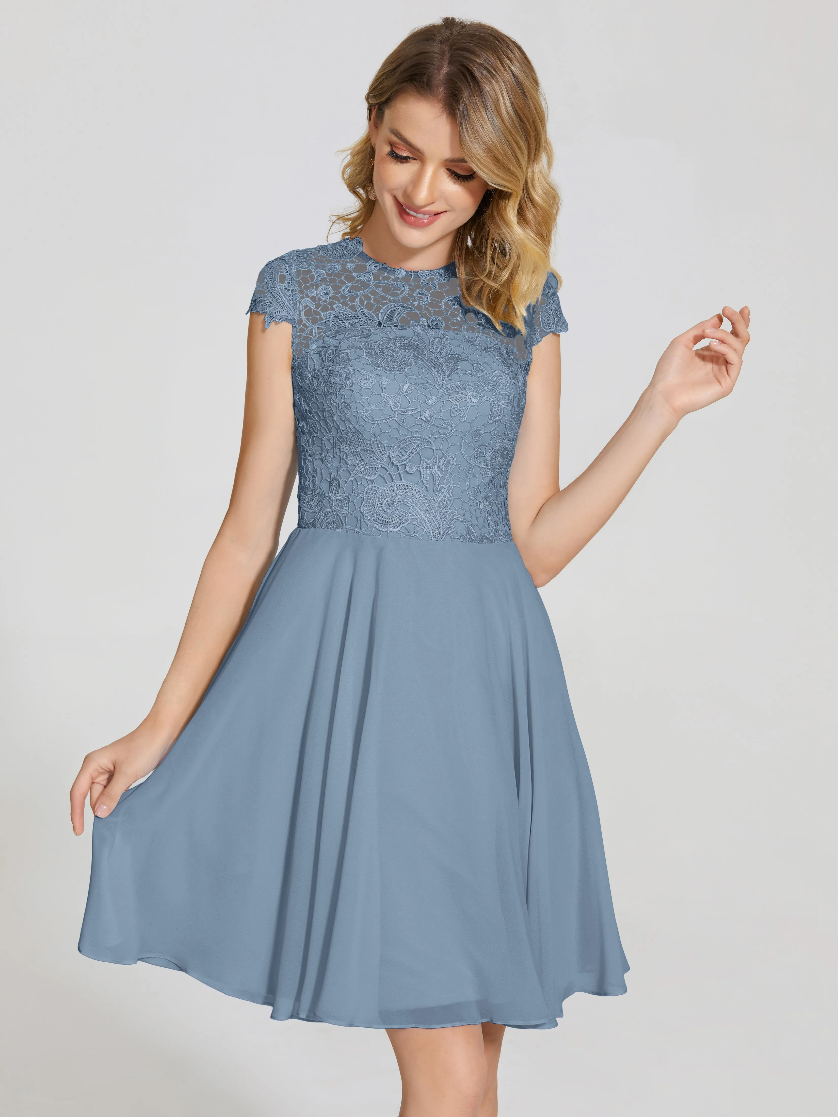 Alana Charming Scoop Lace Chiffon Bridesmaid Dresses