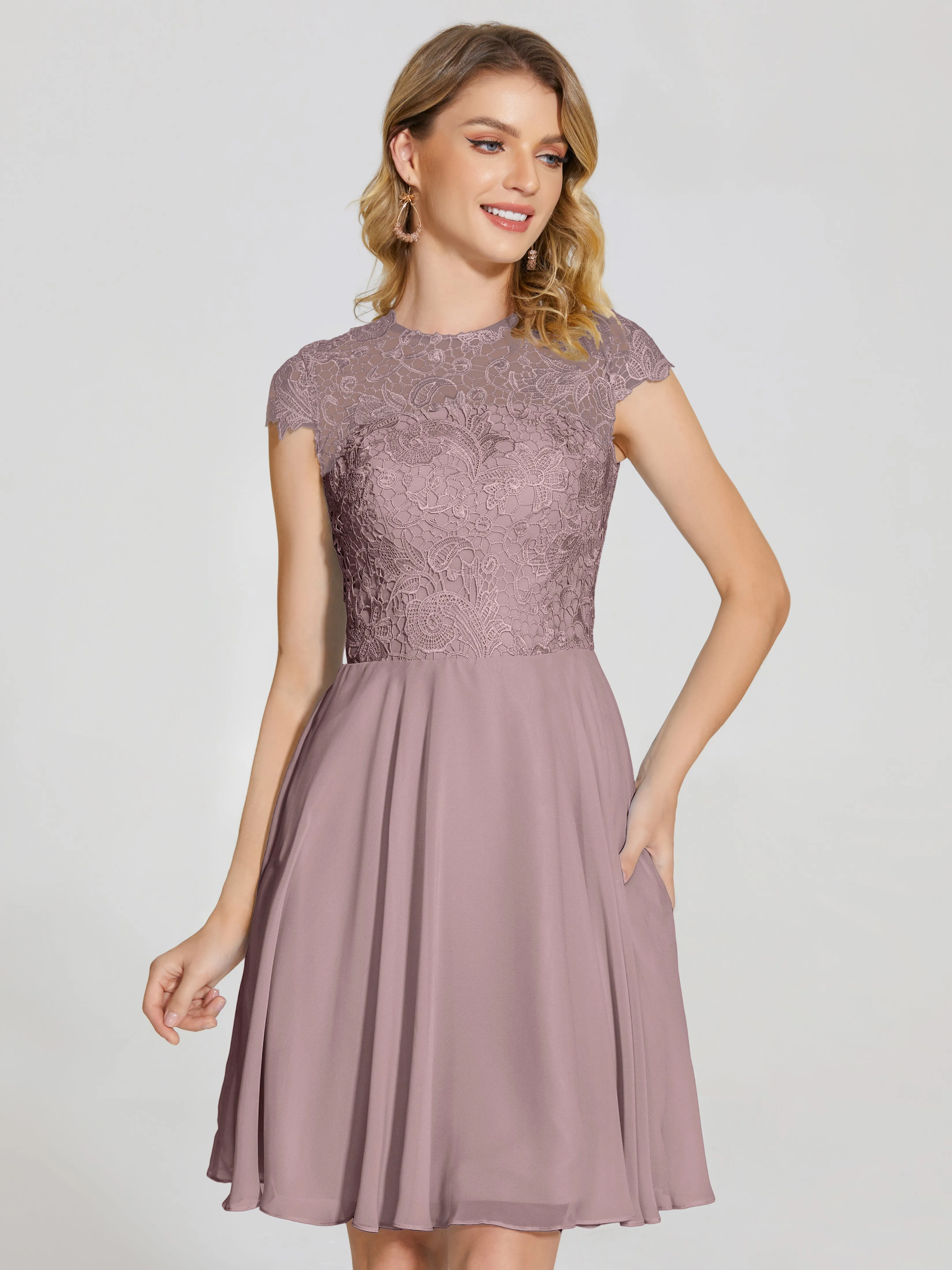 Alana Charming Scoop Lace Chiffon Bridesmaid Dresses