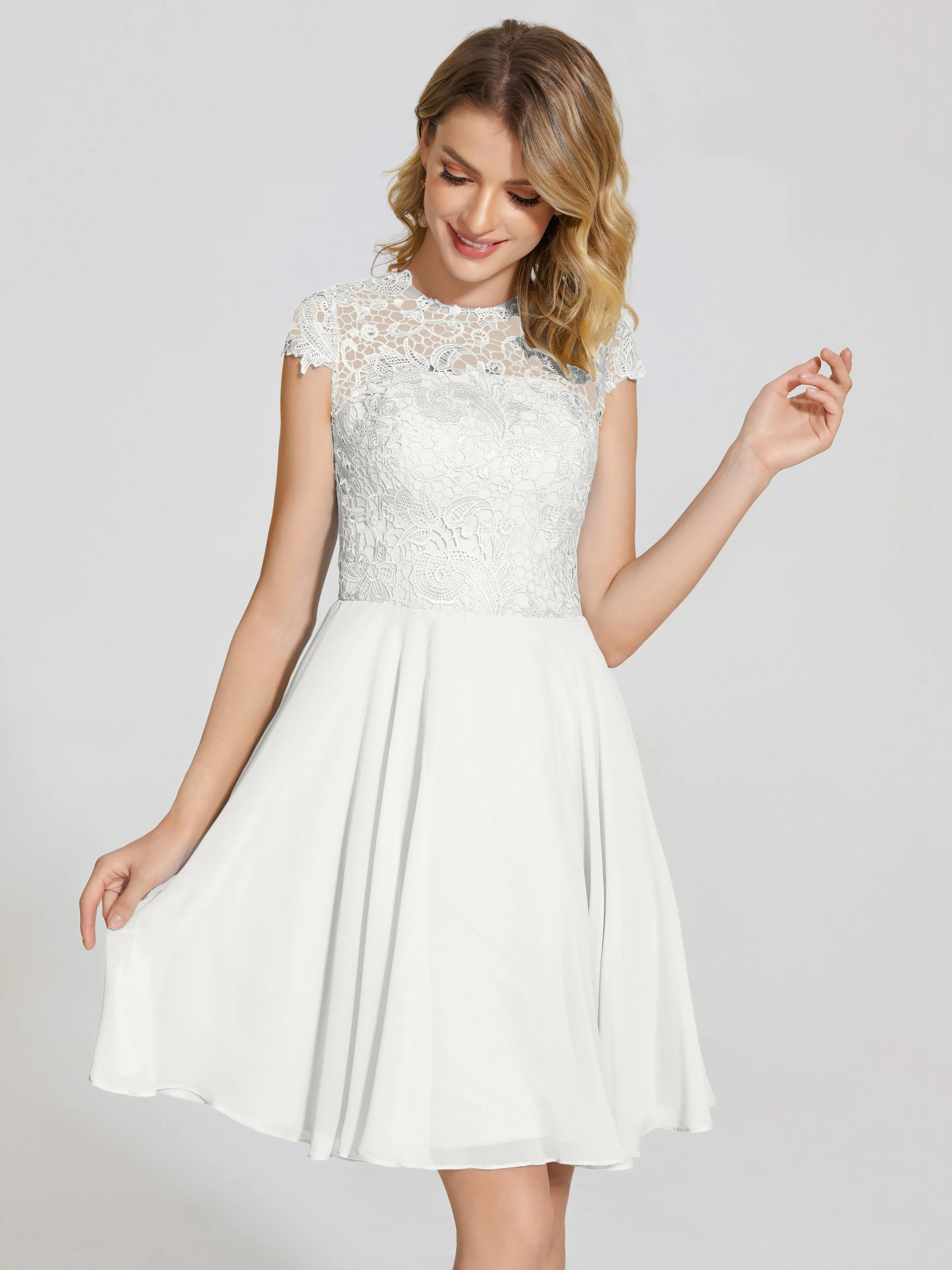 Alana Charming Scoop Lace Chiffon Bridesmaid Dresses