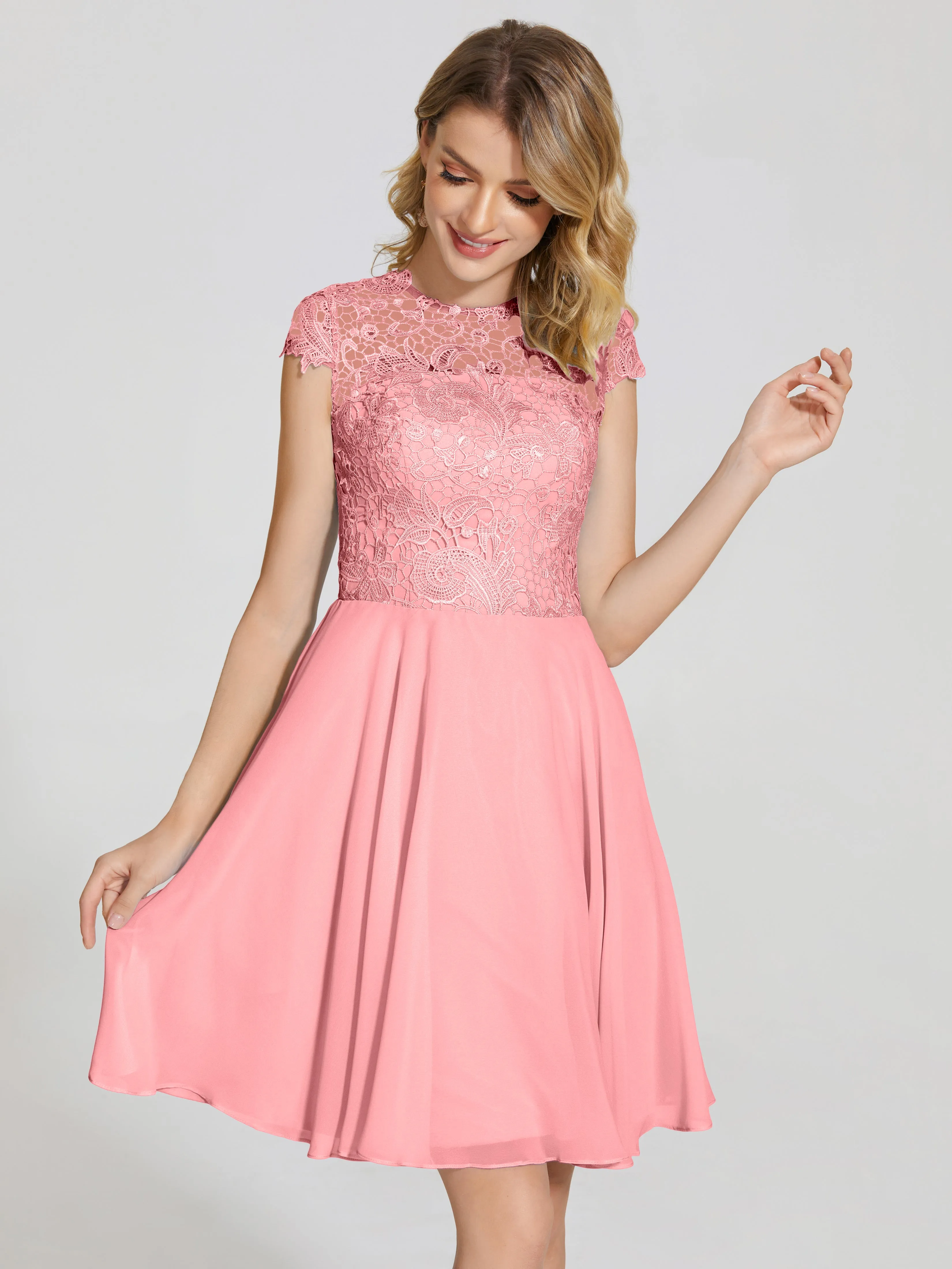 Alana Charming Scoop Lace Chiffon Bridesmaid Dresses