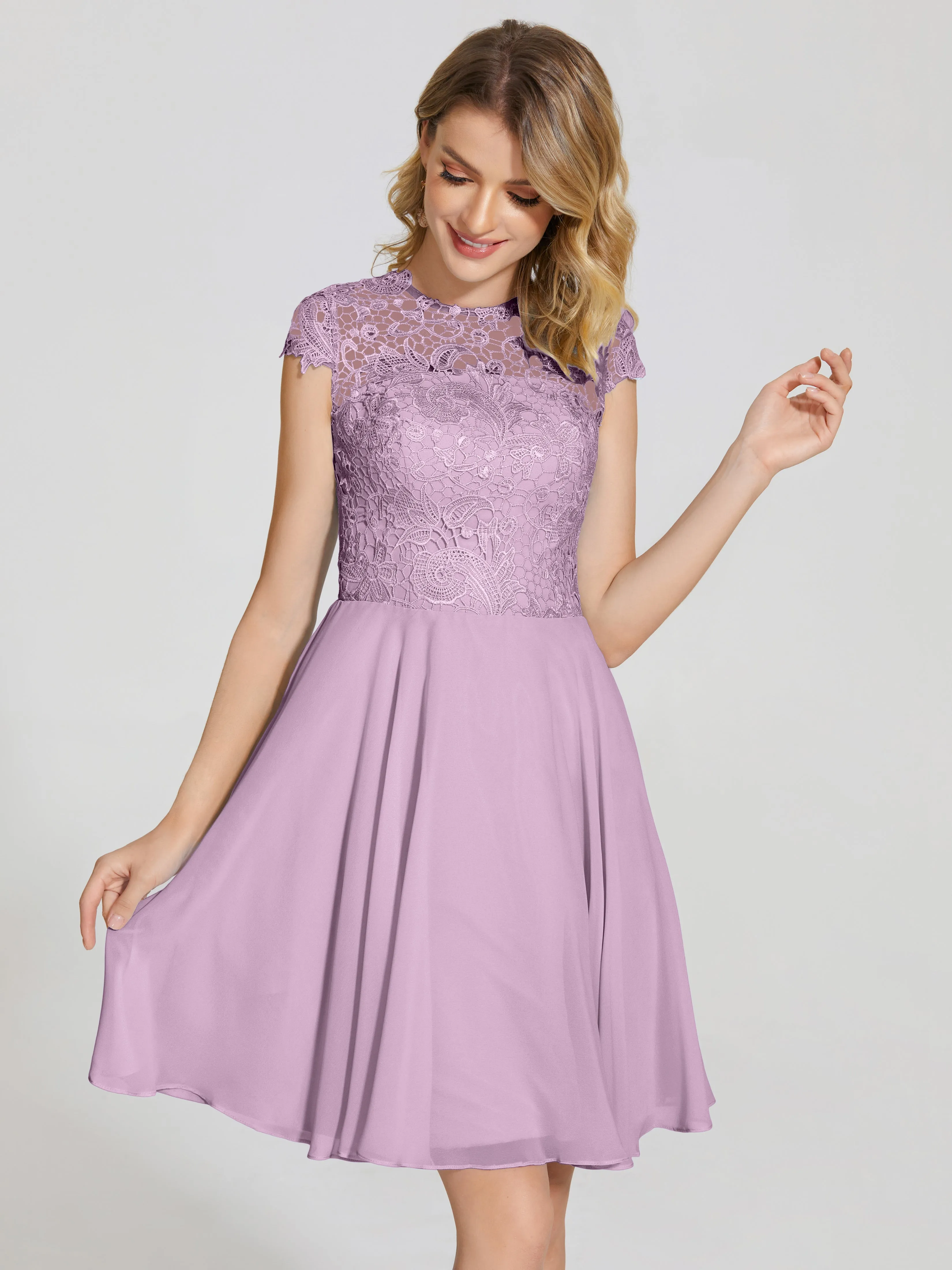 Alana Charming Scoop Lace Chiffon Bridesmaid Dresses