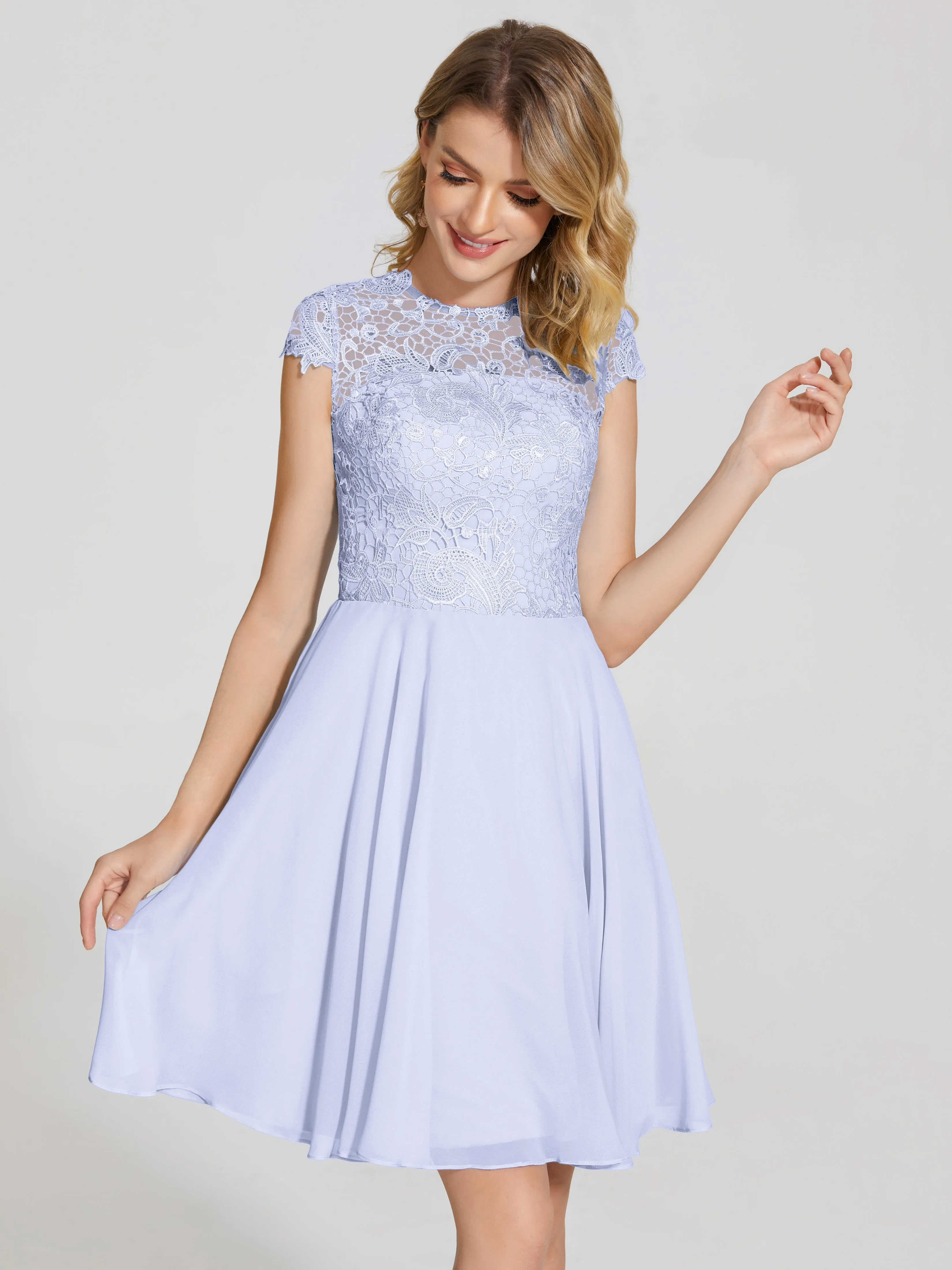 Alana Charming Scoop Lace Chiffon Bridesmaid Dresses