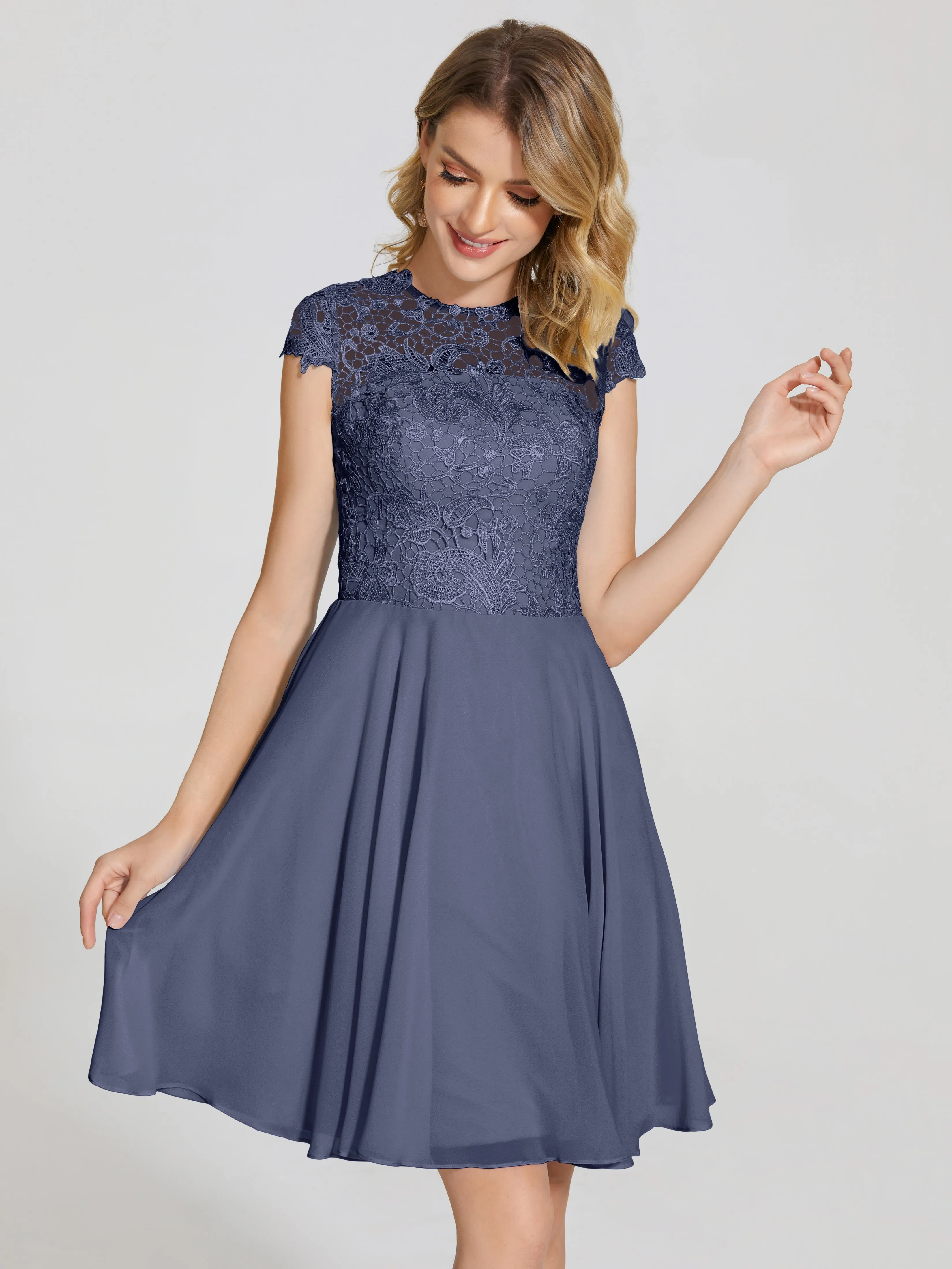 Alana Charming Scoop Lace Chiffon Bridesmaid Dresses