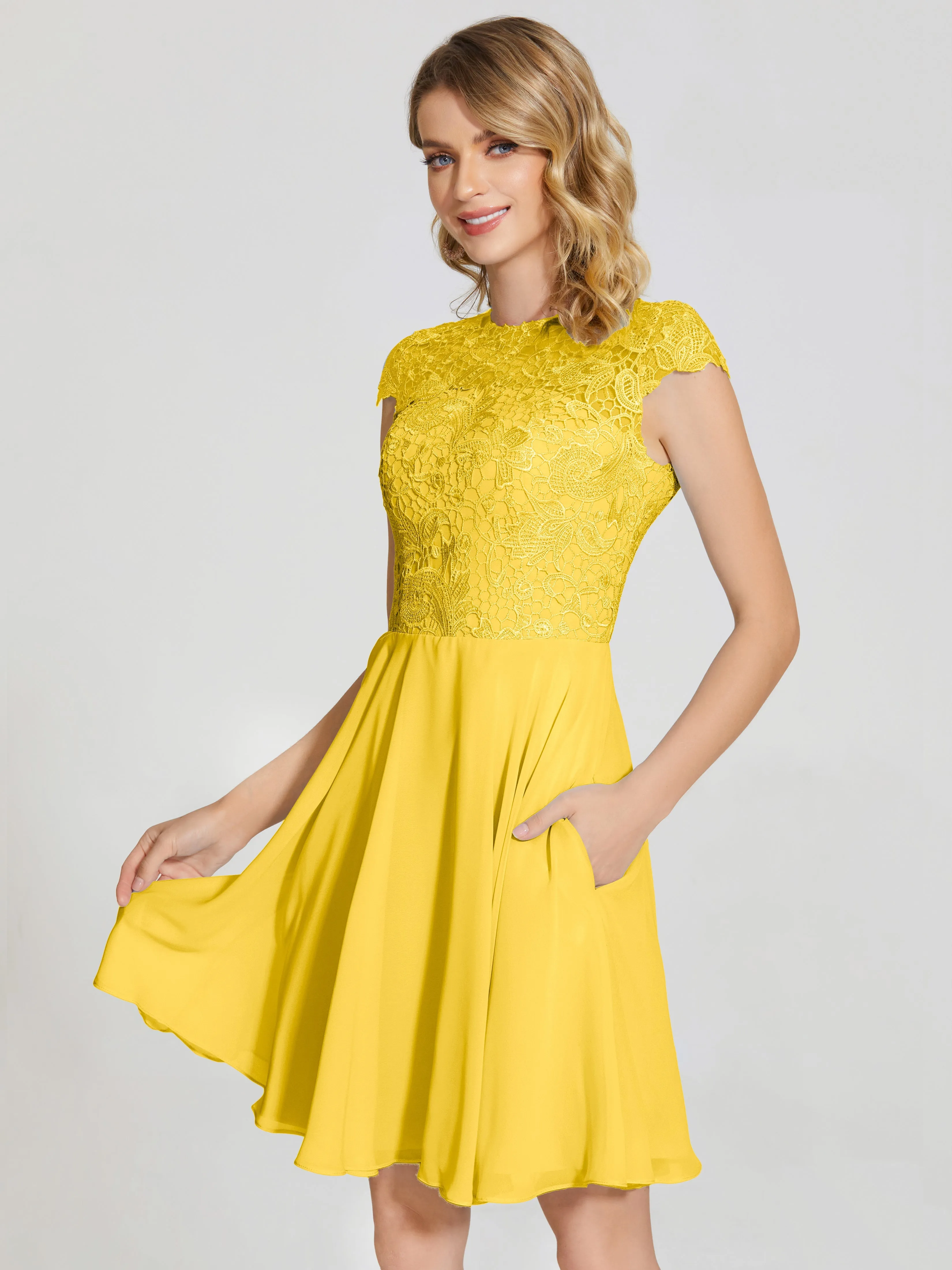 Alana Charming Scoop Lace Chiffon Bridesmaid Dresses