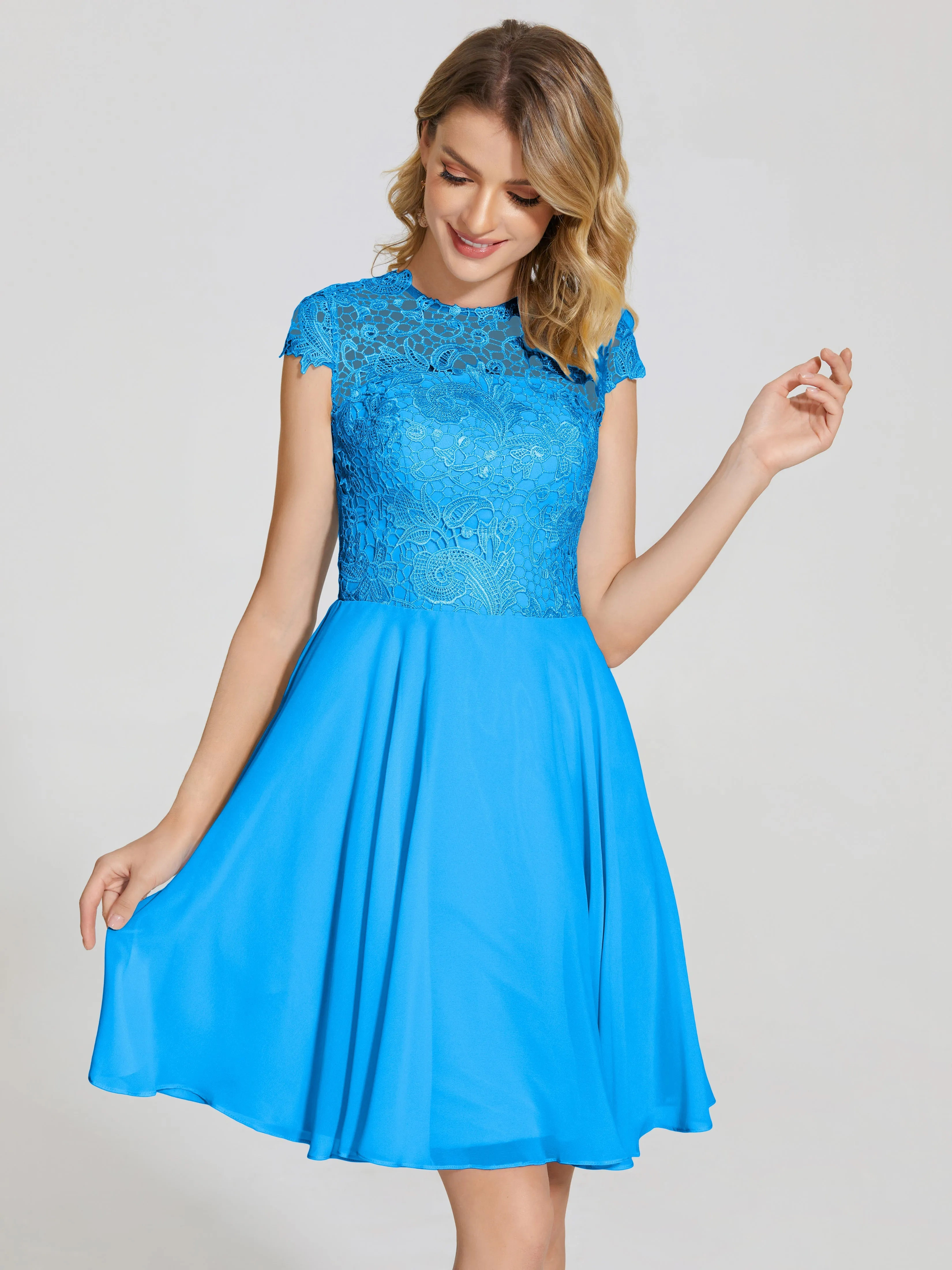 Alana Charming Scoop Lace Chiffon Bridesmaid Dresses