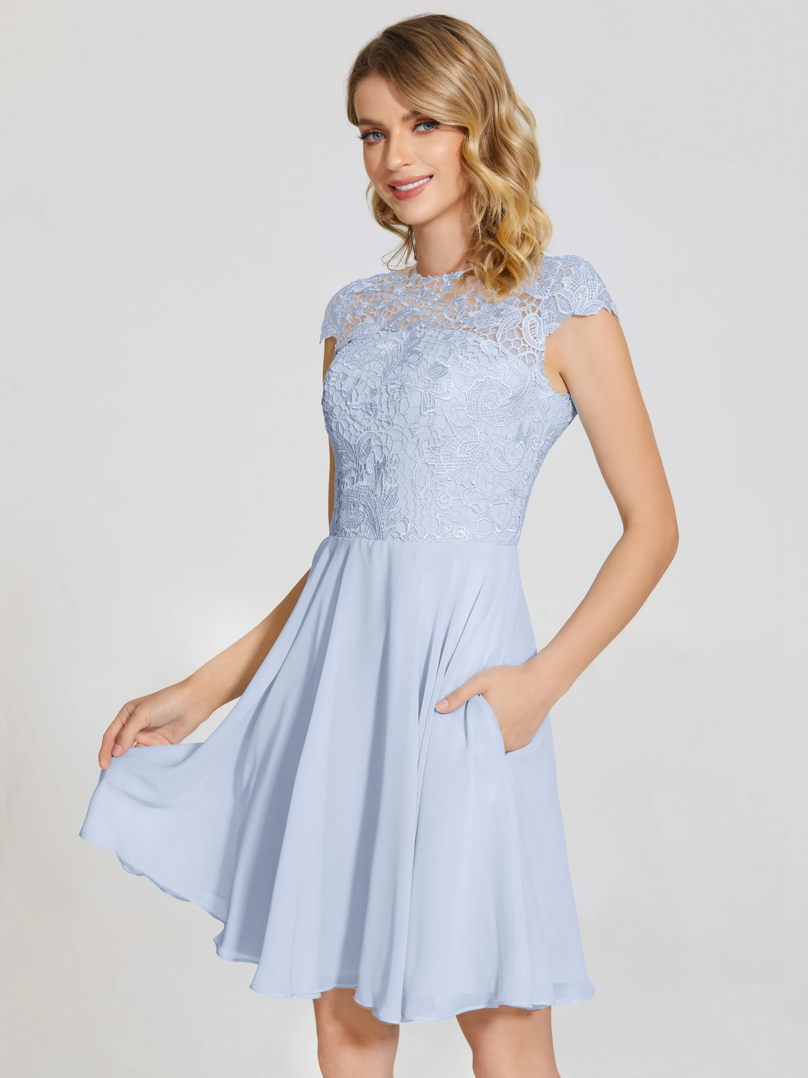 Alana Charming Scoop Lace Chiffon Bridesmaid Dresses