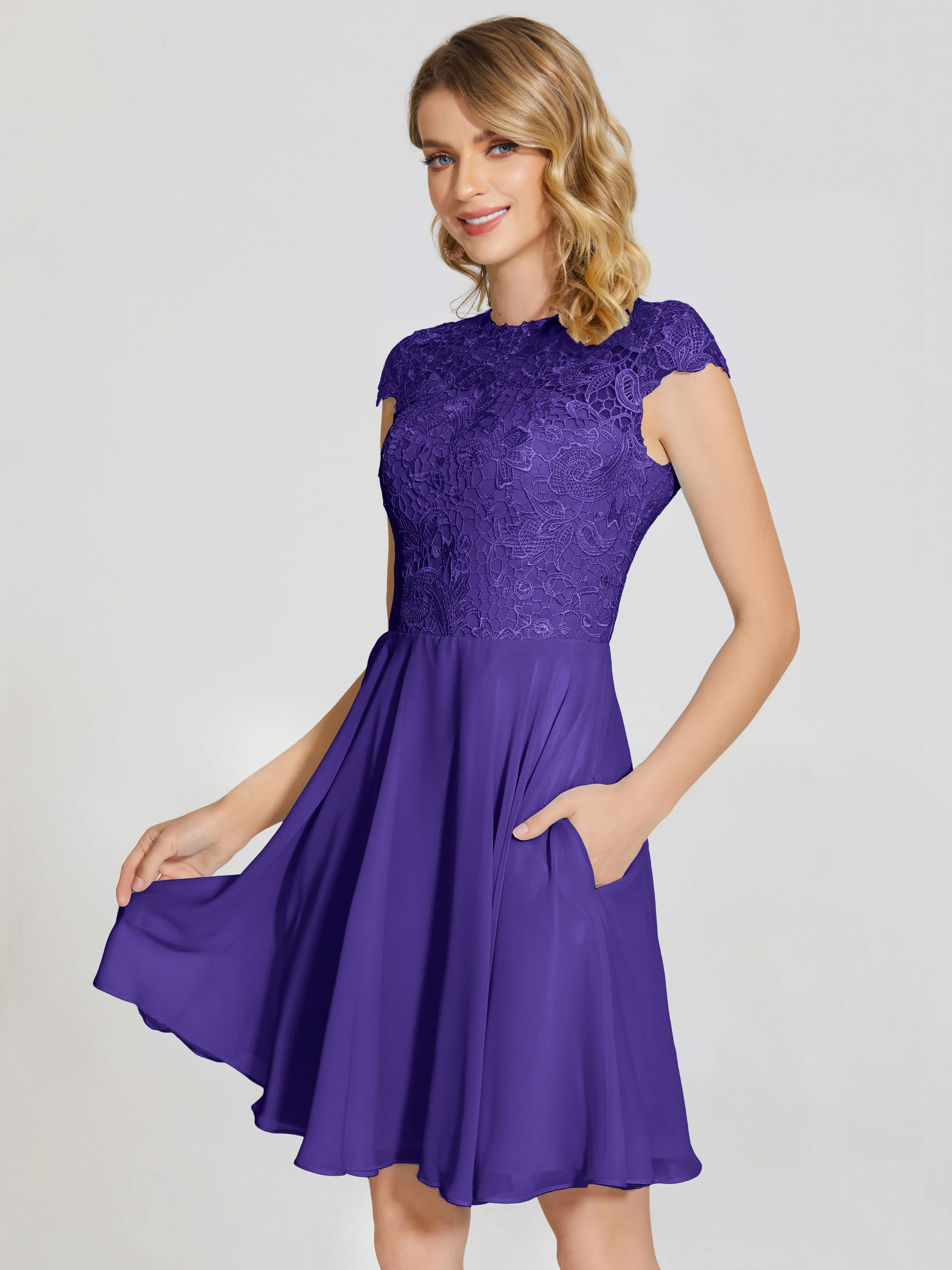 Alana Charming Scoop Lace Chiffon Bridesmaid Dresses