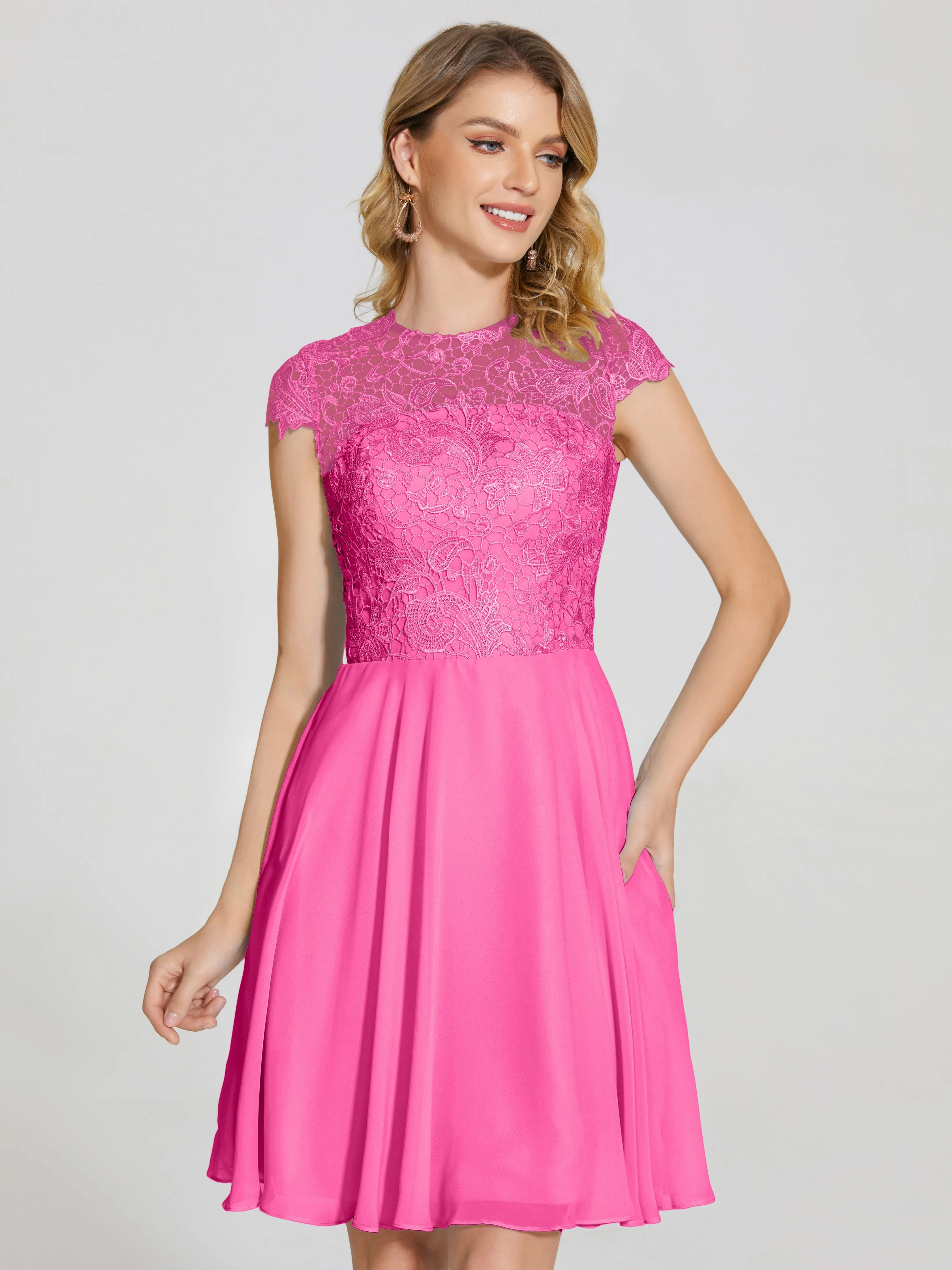 Alana Charming Scoop Lace Chiffon Bridesmaid Dresses