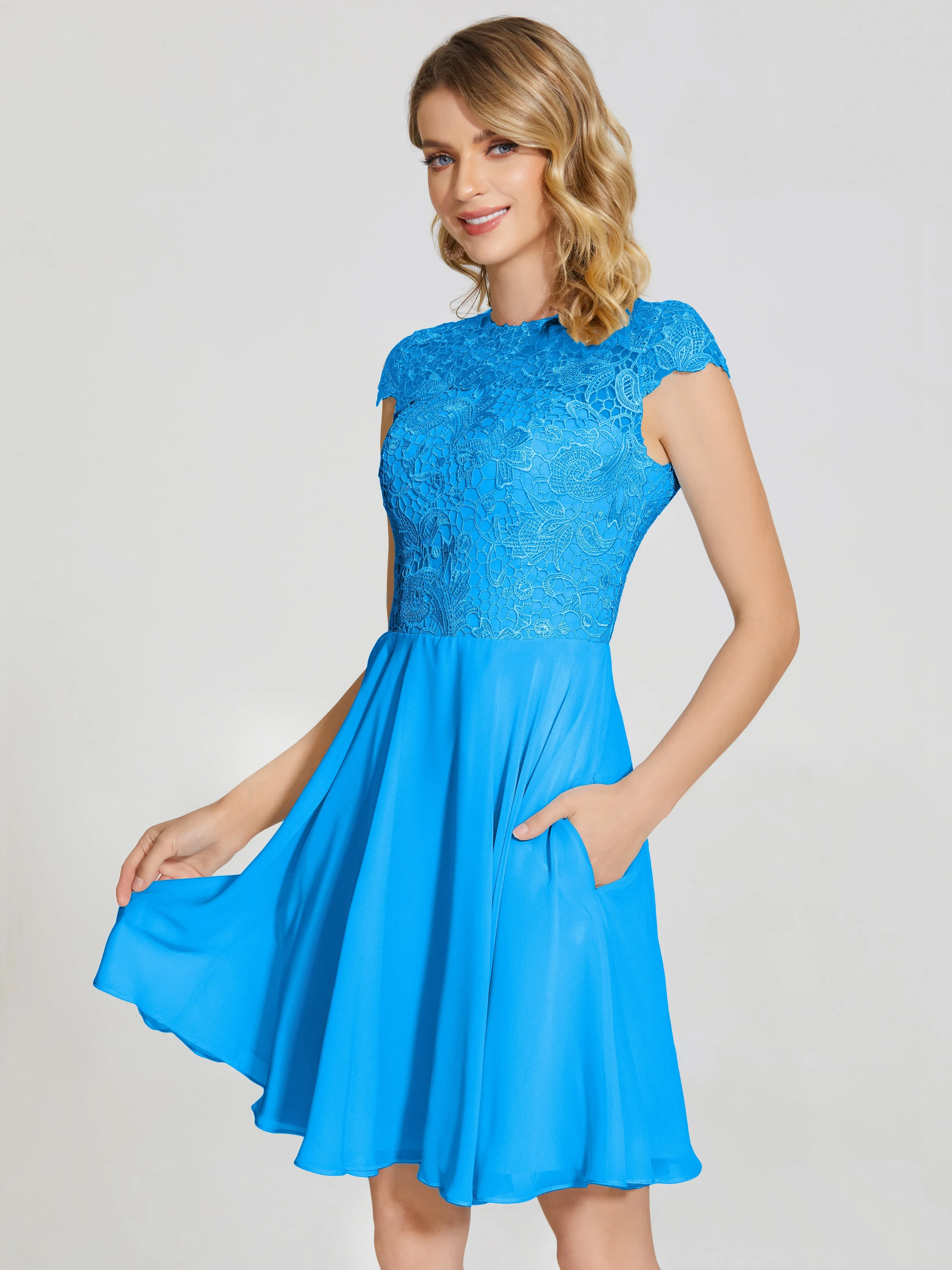 Alana Charming Scoop Lace Chiffon Bridesmaid Dresses