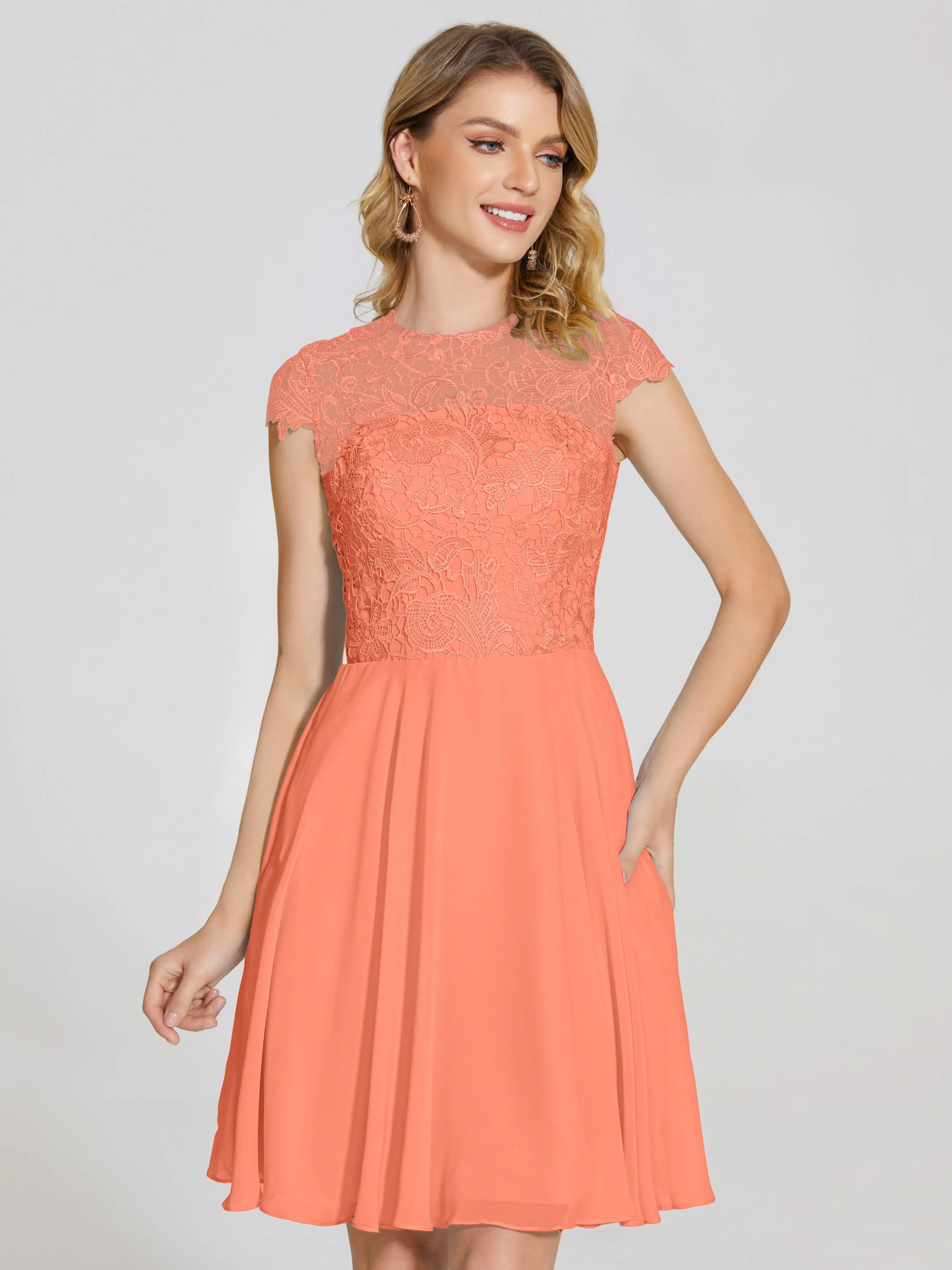 Alana Charming Scoop Lace Chiffon Bridesmaid Dresses