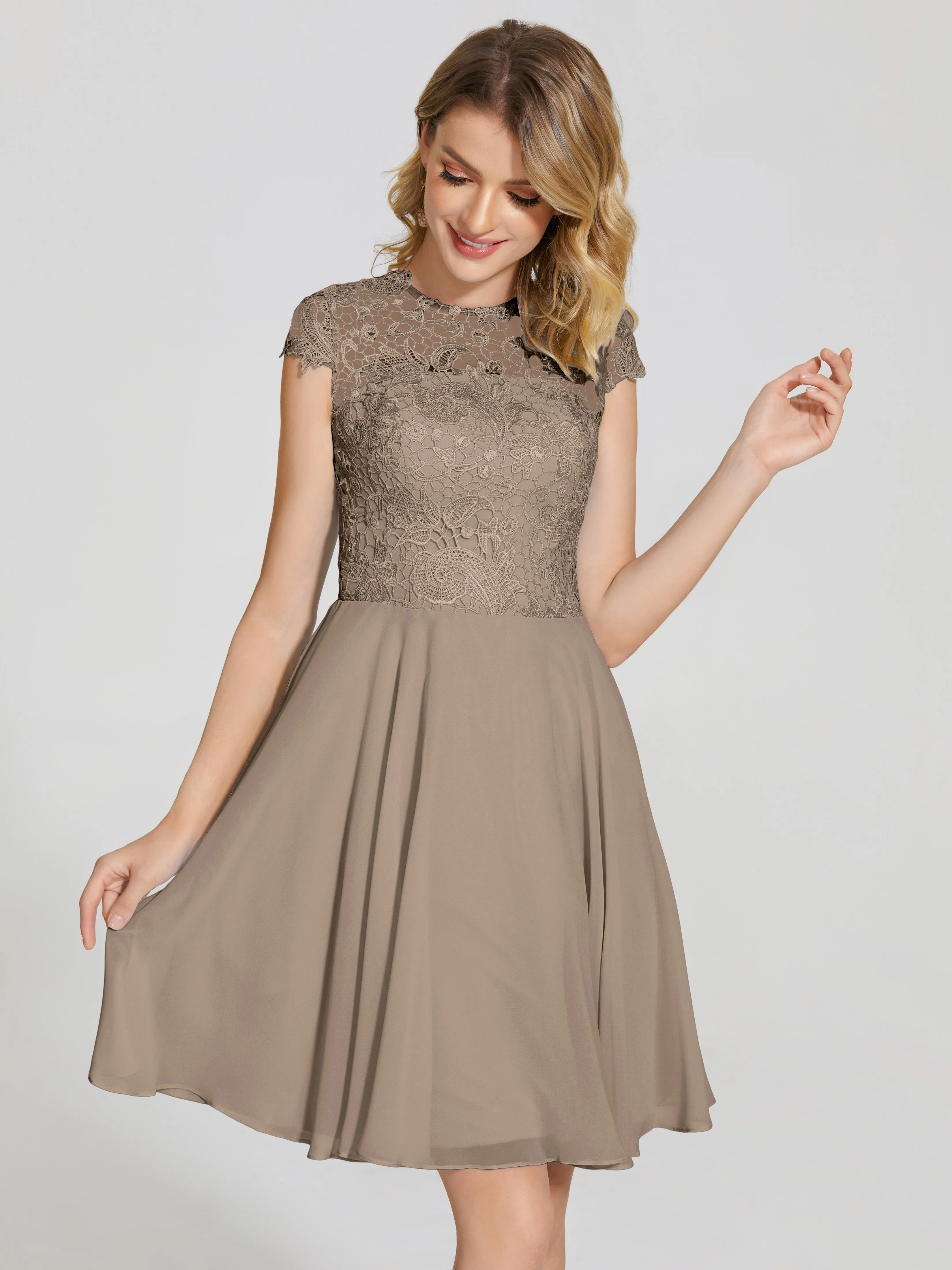 Alana Charming Scoop Lace Chiffon Bridesmaid Dresses