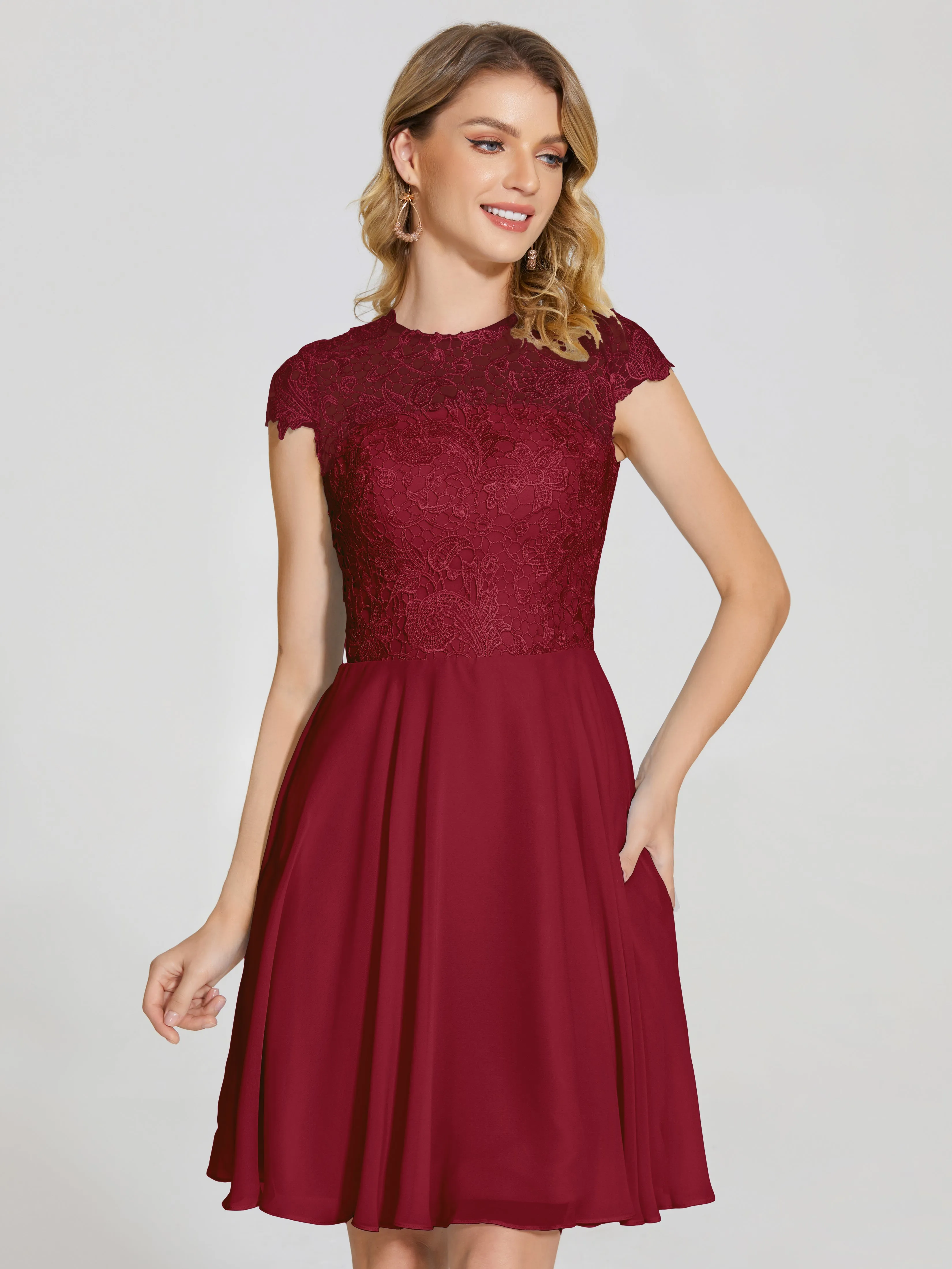 Alana Charming Scoop Lace Chiffon Bridesmaid Dresses