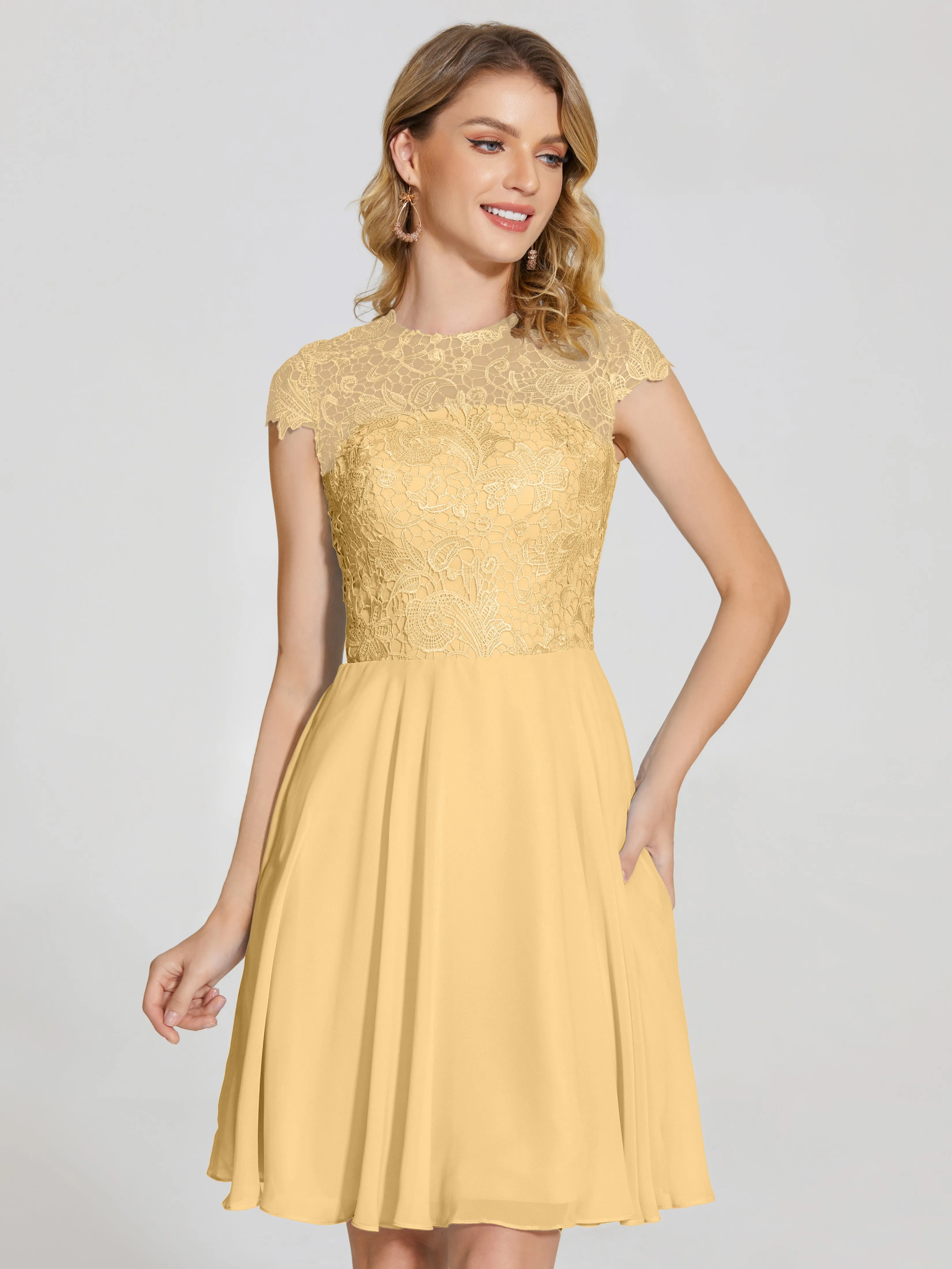 Alana Charming Scoop Lace Chiffon Bridesmaid Dresses