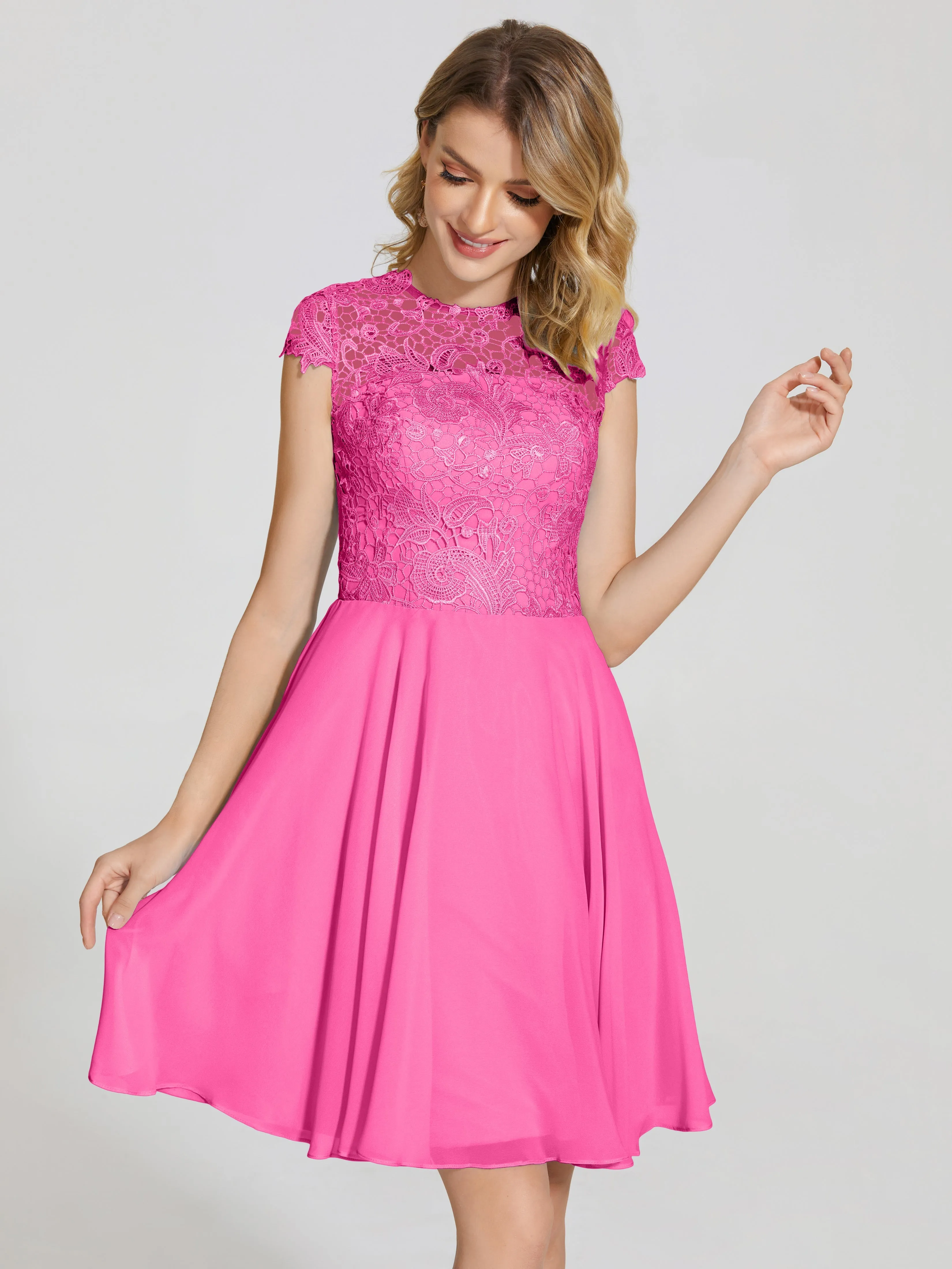 Alana Charming Scoop Lace Chiffon Bridesmaid Dresses