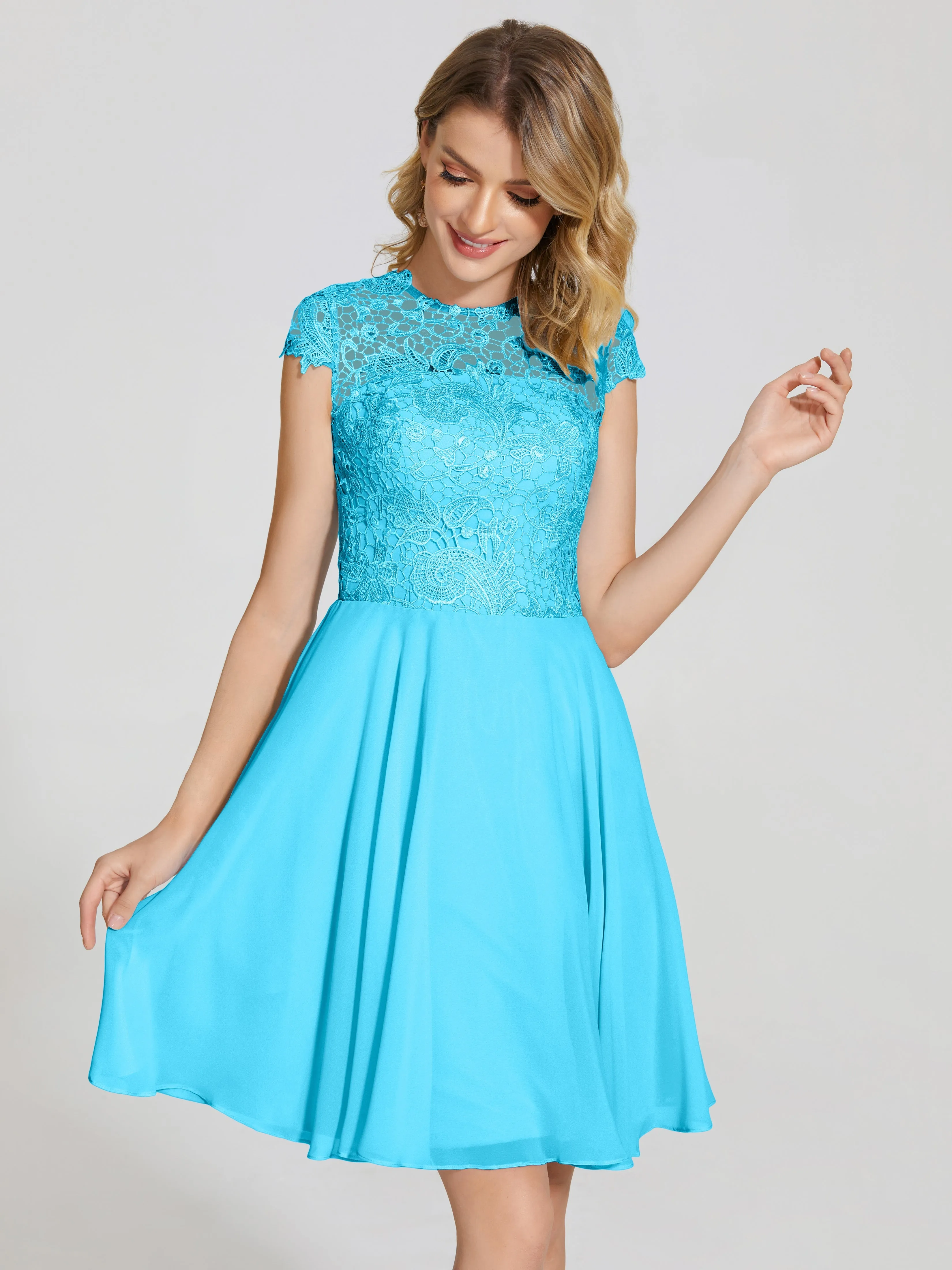 Alana Charming Scoop Lace Chiffon Bridesmaid Dresses