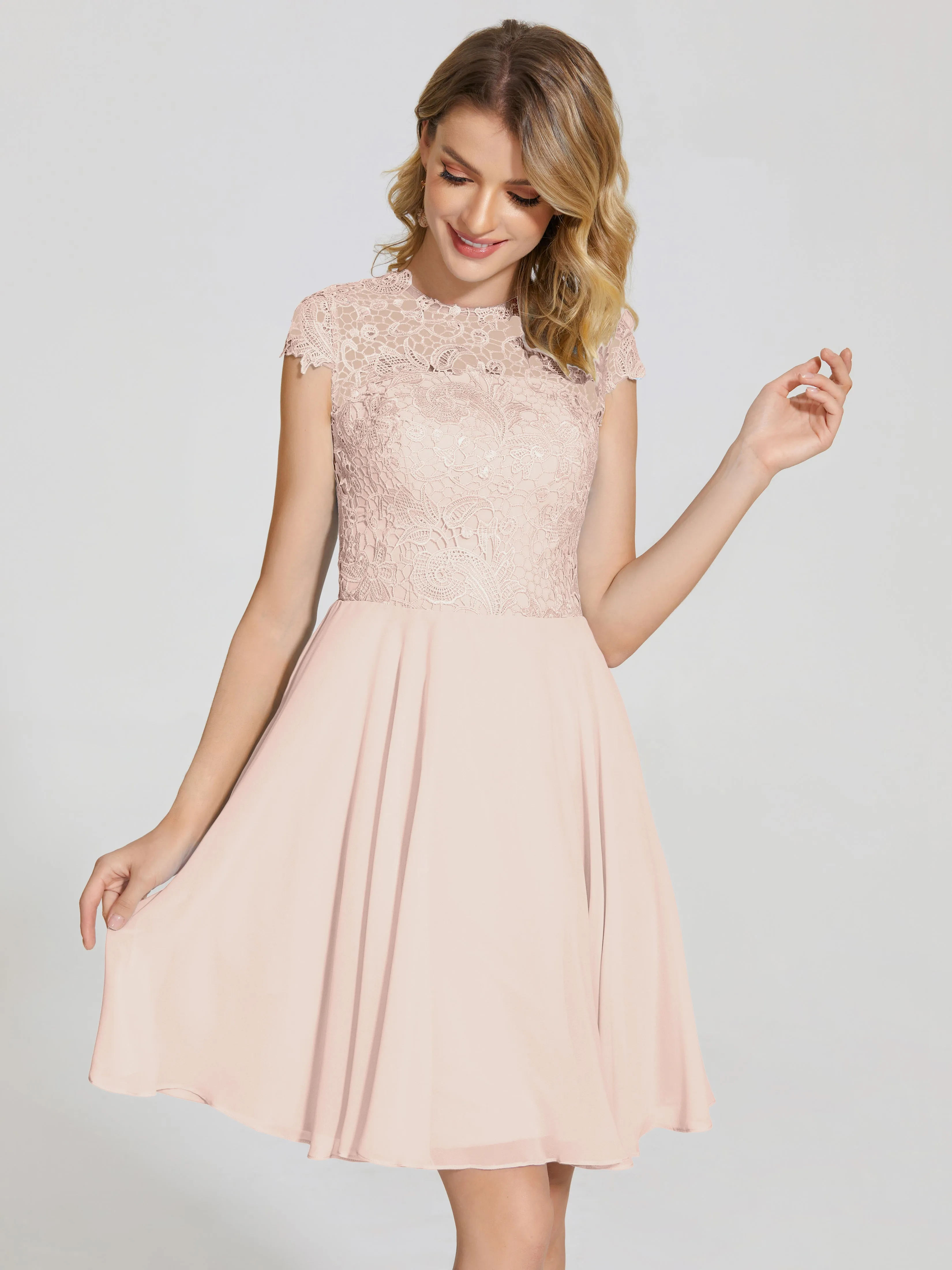 Alana Charming Scoop Lace Chiffon Bridesmaid Dresses