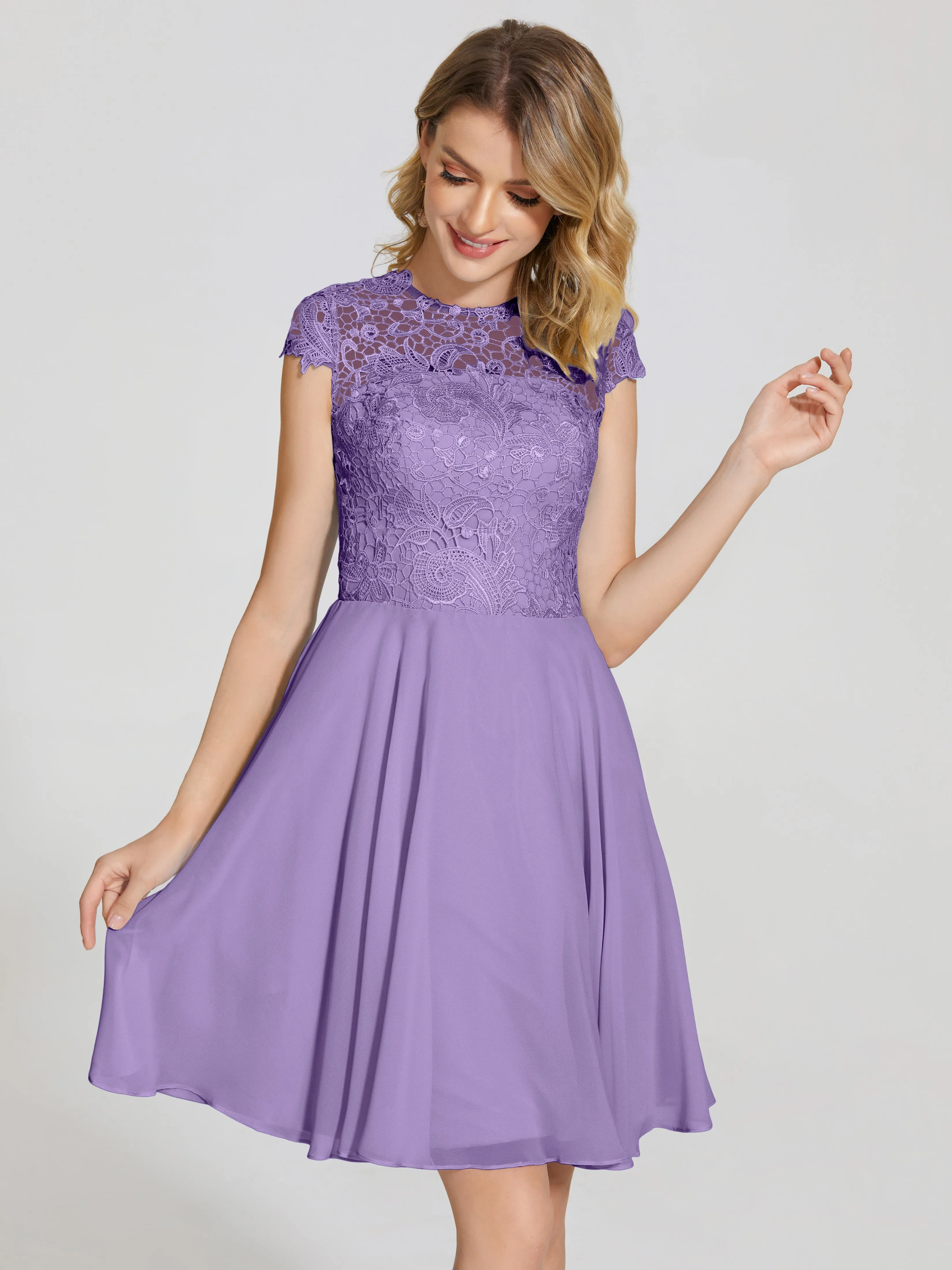 Alana Charming Scoop Lace Chiffon Bridesmaid Dresses