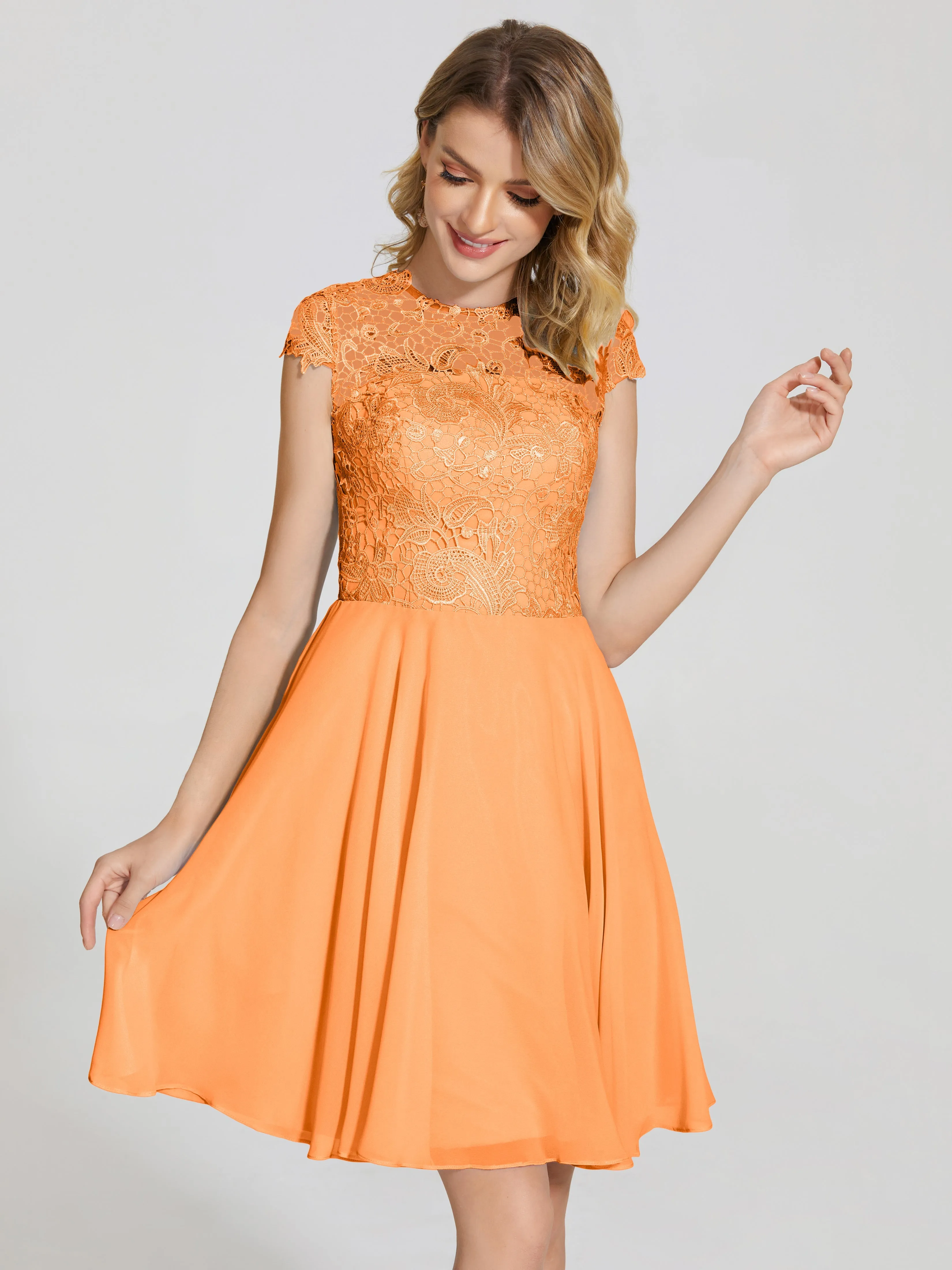 Alana Charming Scoop Lace Chiffon Bridesmaid Dresses