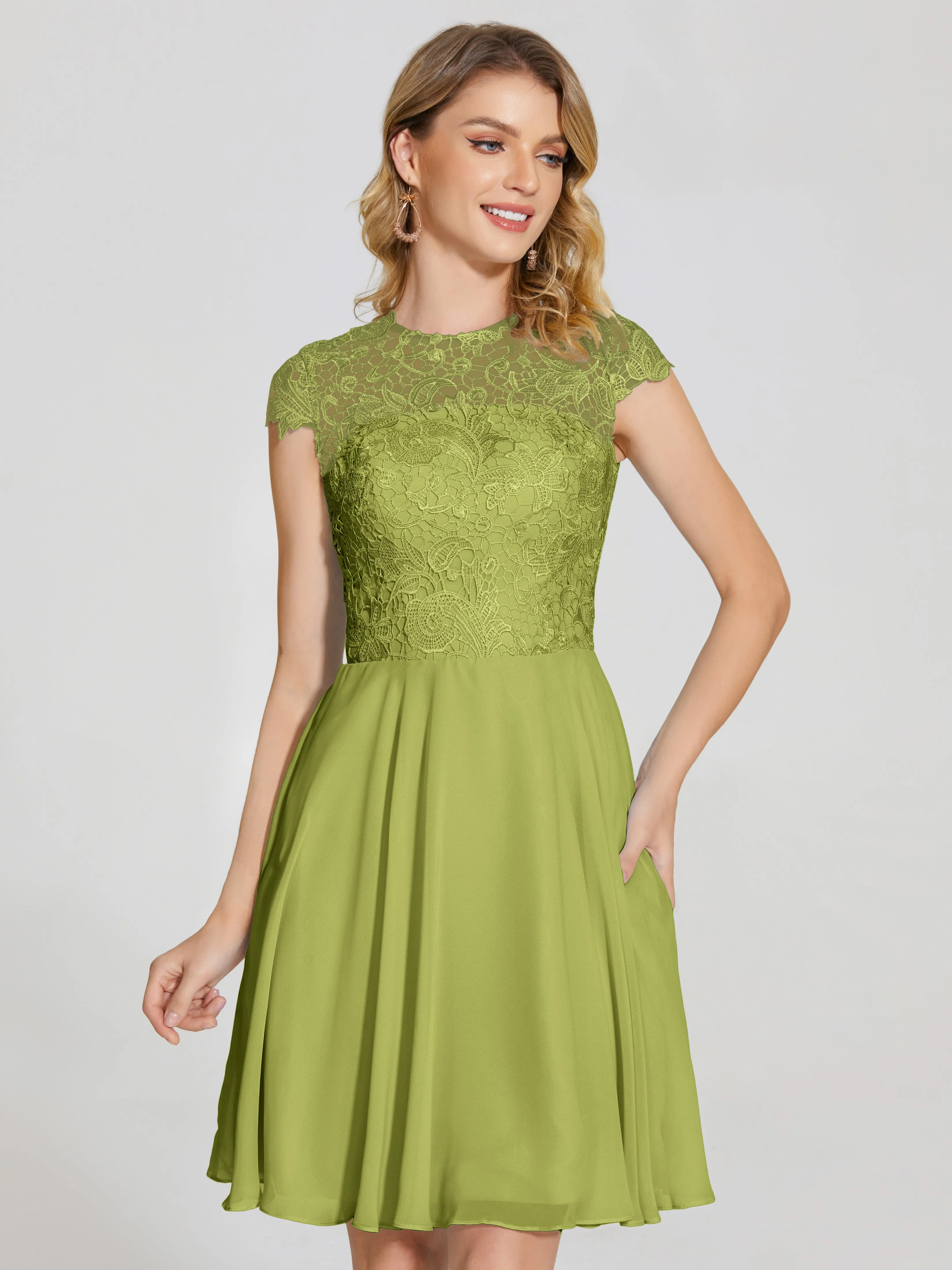 Alana Charming Scoop Lace Chiffon Bridesmaid Dresses