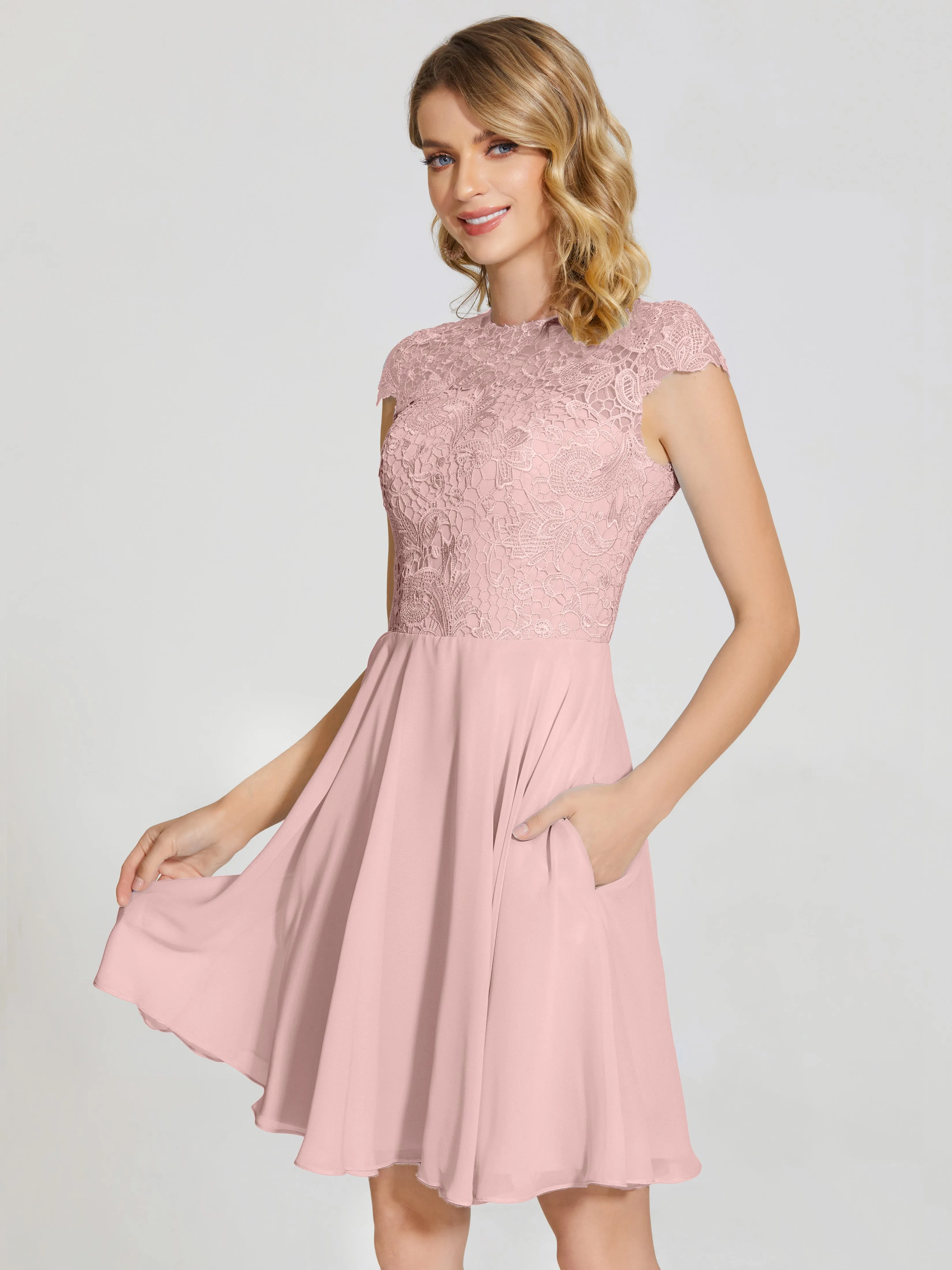 Alana Charming Scoop Lace Chiffon Bridesmaid Dresses