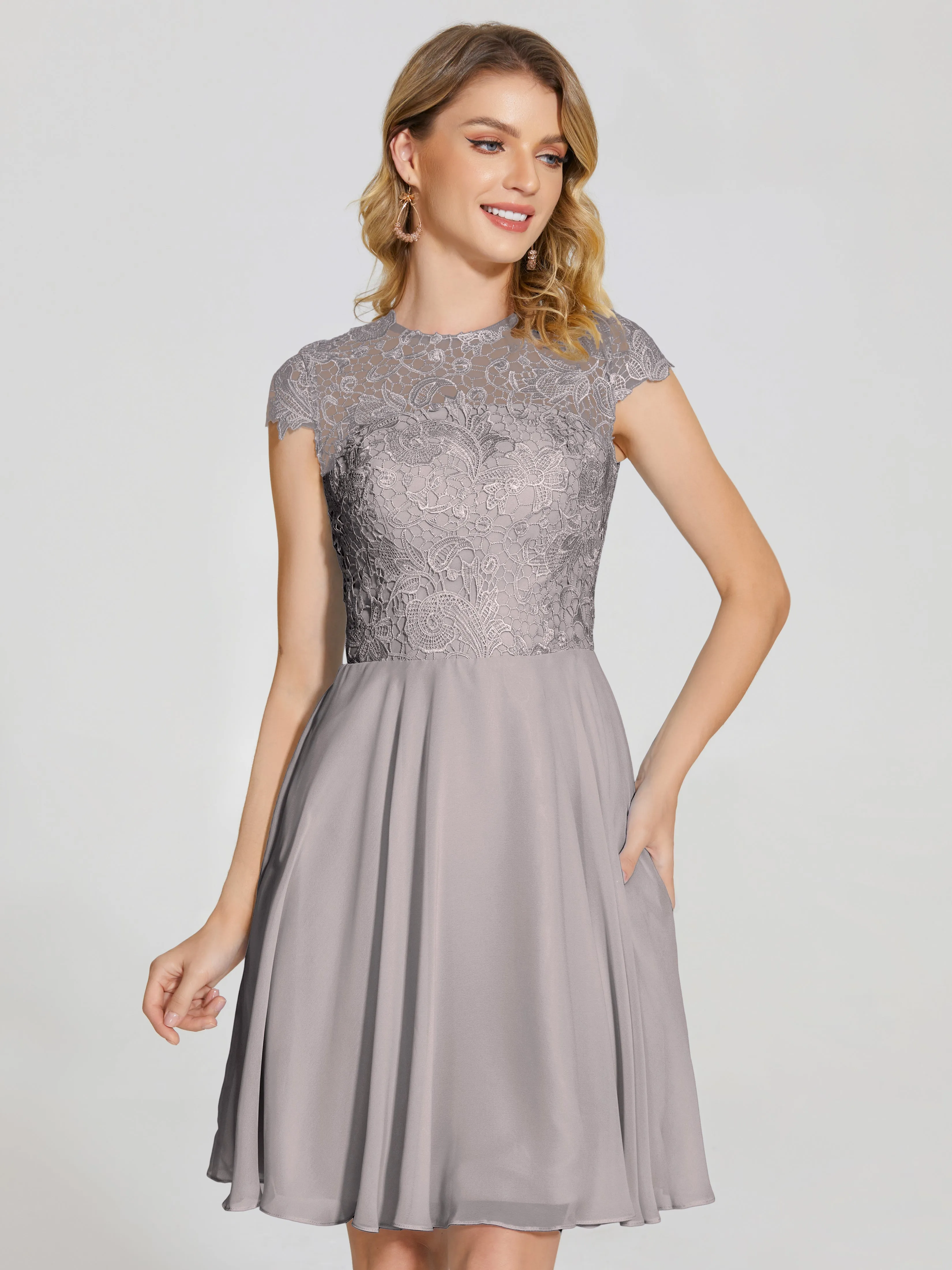 Alana Charming Scoop Lace Chiffon Bridesmaid Dresses