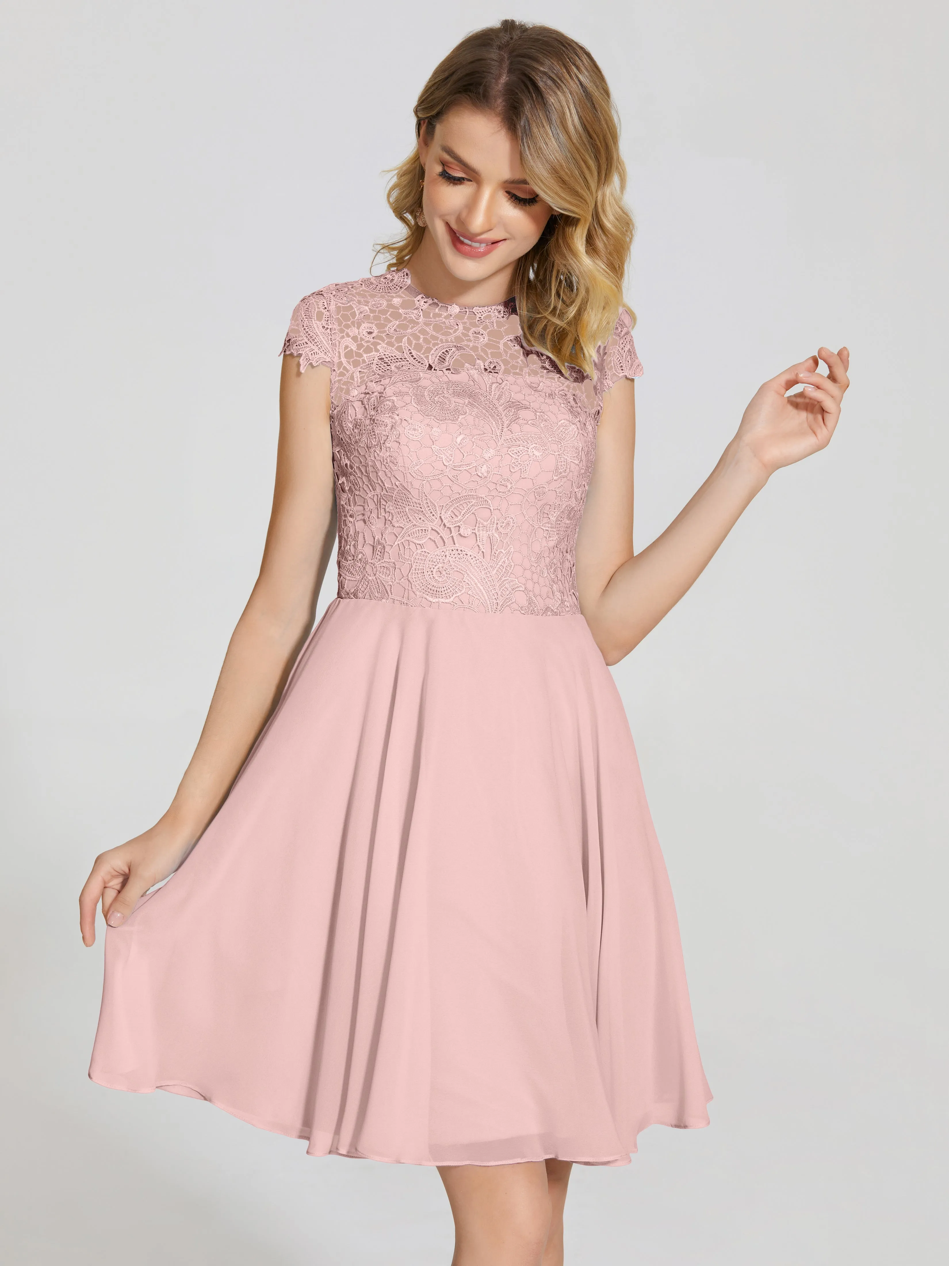 Alana Charming Scoop Lace Chiffon Bridesmaid Dresses