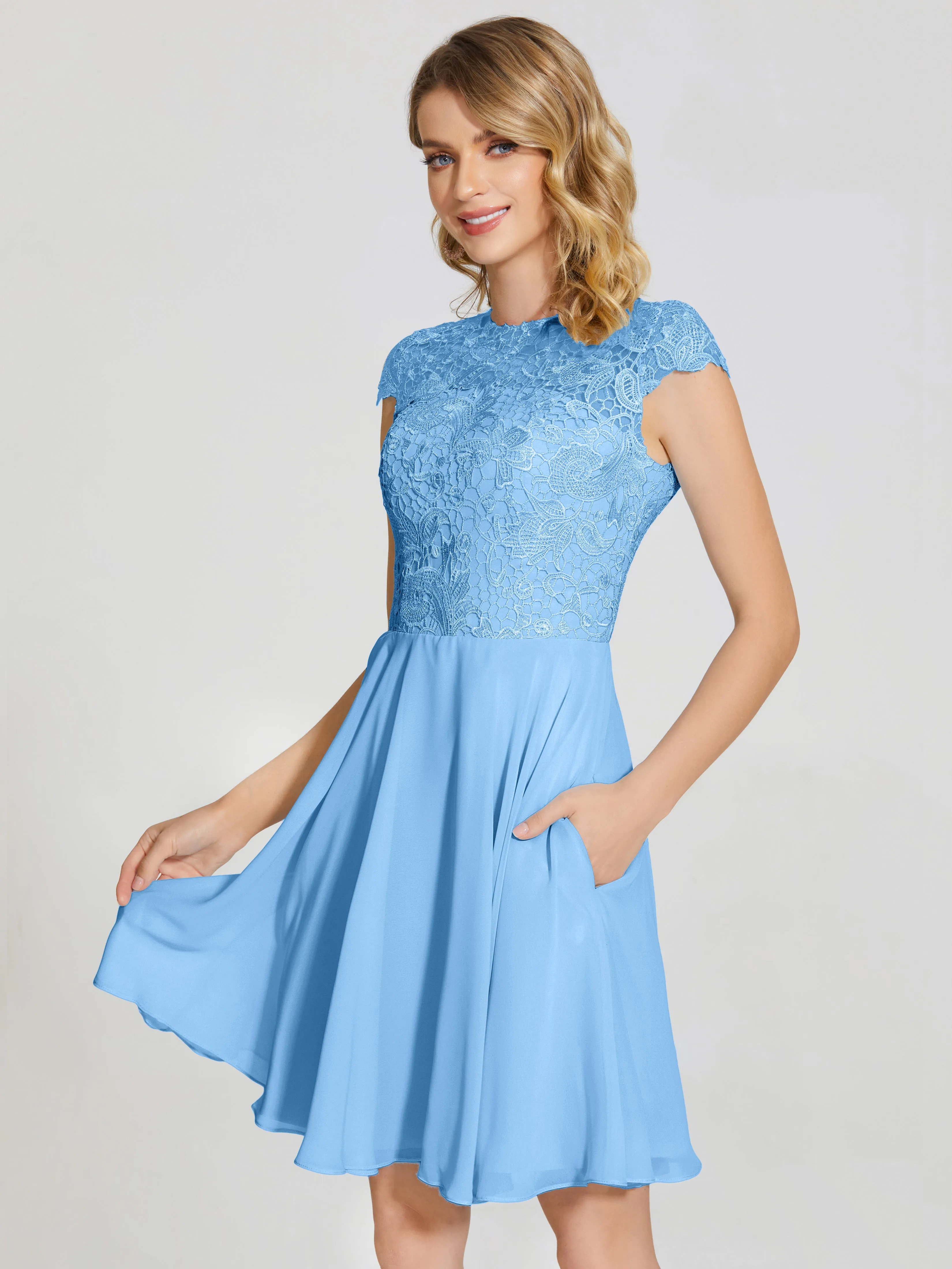 Alana Charming Scoop Lace Chiffon Bridesmaid Dresses