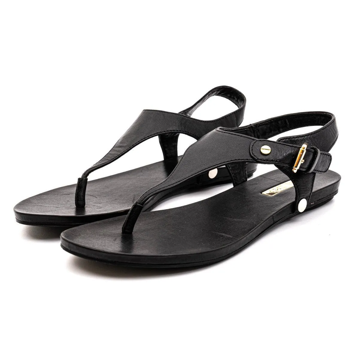 Aldo Flat Sandals Leather Black Colour For Women