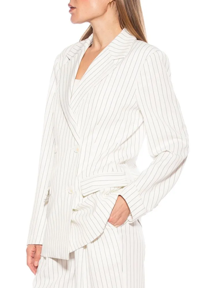 Alexia Admor Pinstripe Double Breasted Jacket in Beige Stripe