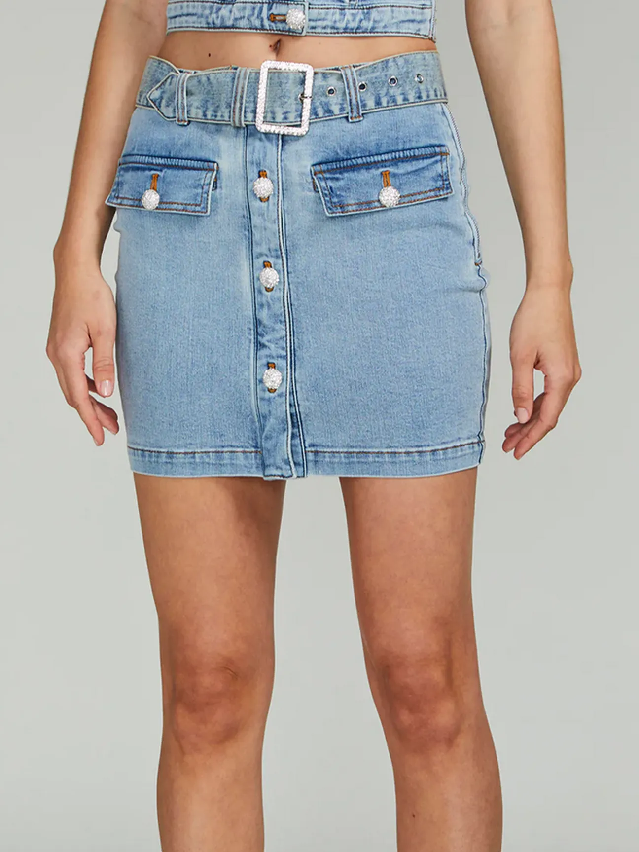 Alexina Belted Denim Skirt