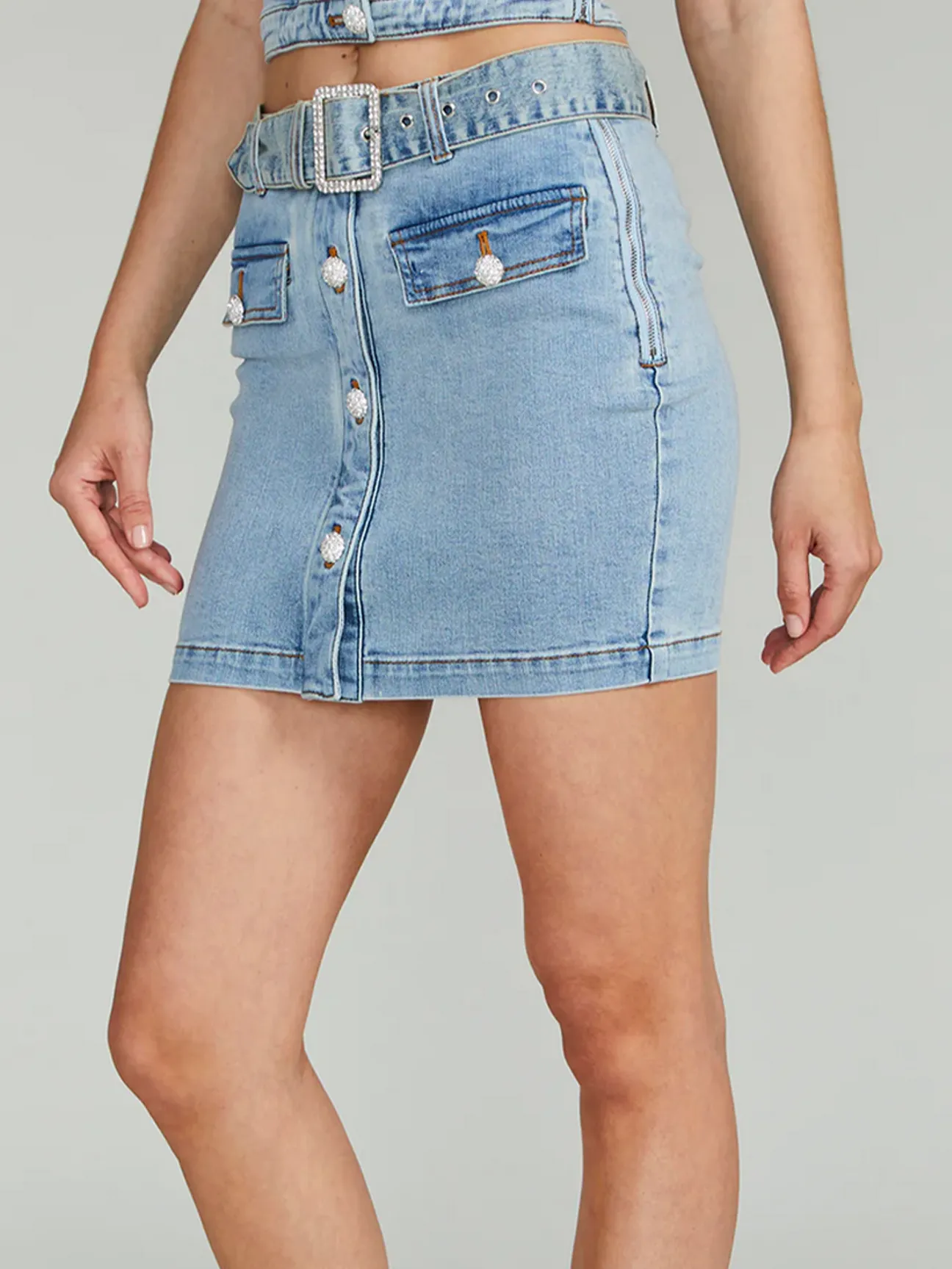 Alexina Belted Denim Skirt