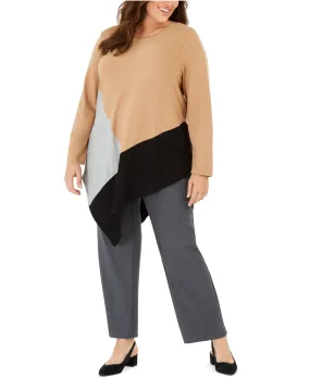 Alfani Plus Women's Colorblocked Asymmetrical Top, Caramel Syrup, 3X