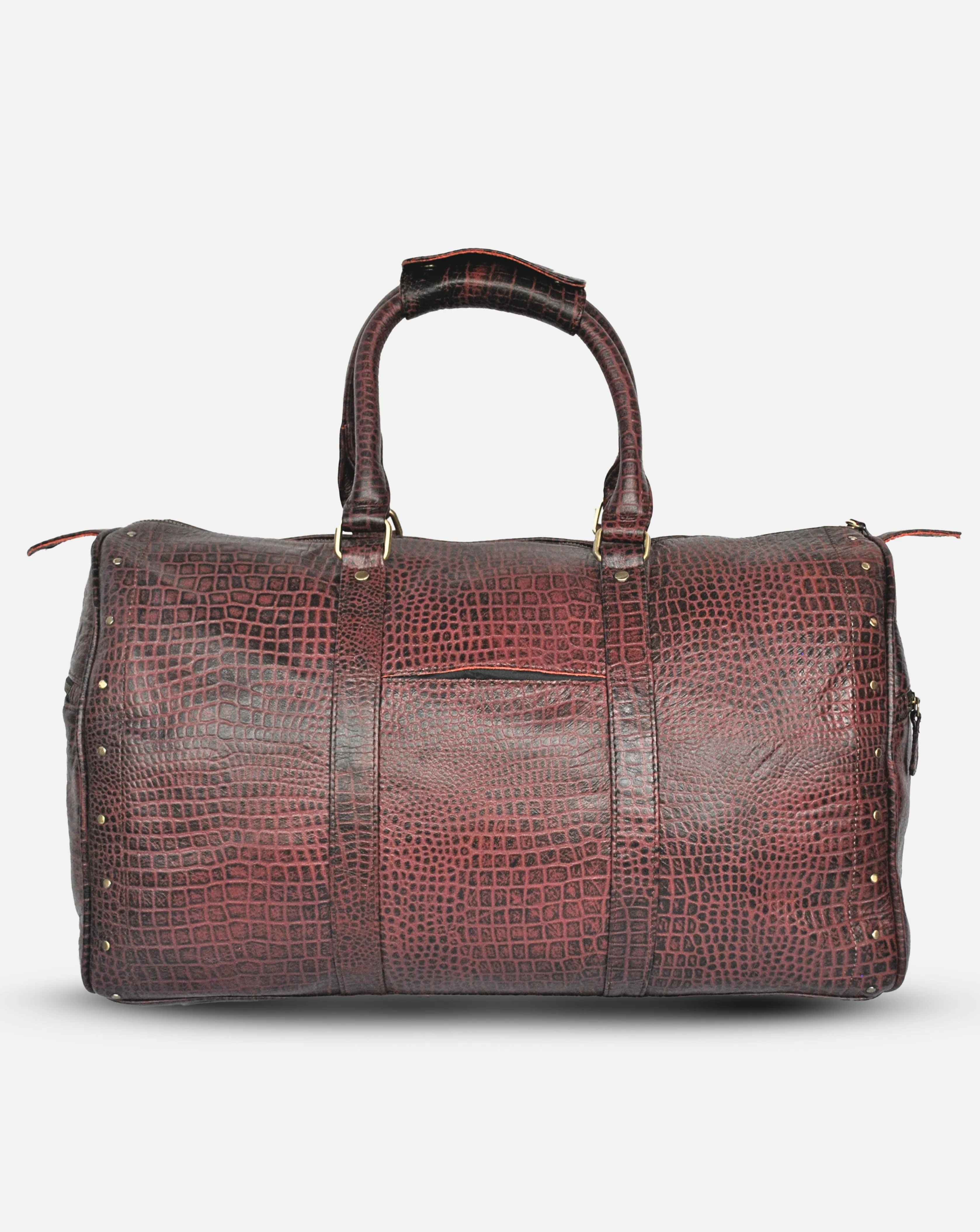 Alfred- Maroon Leather Croc Print Duffel - Luggage Bag