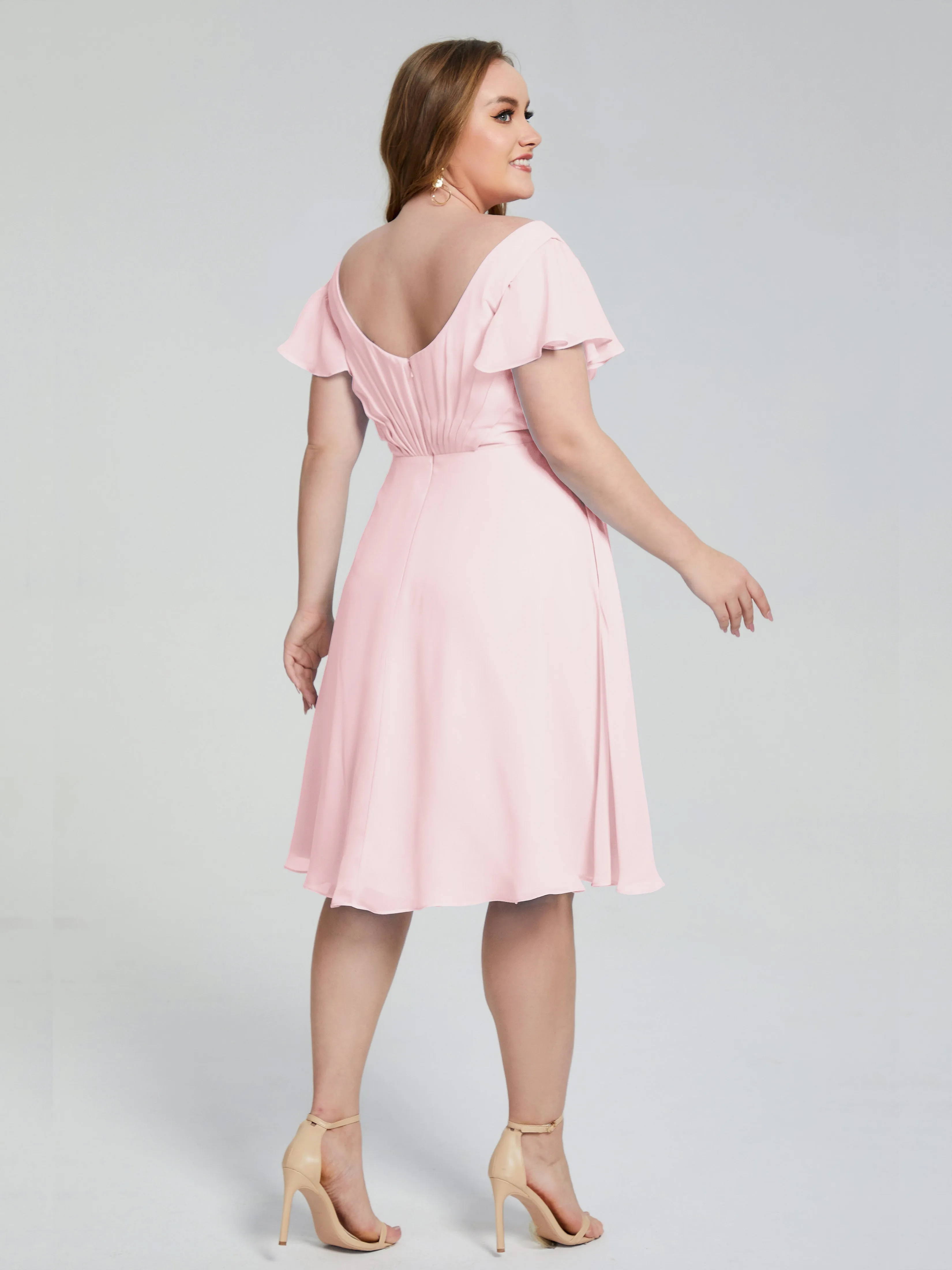 Alina Plus Size Short Sleeves Chiffon Bridesmaid Dresses