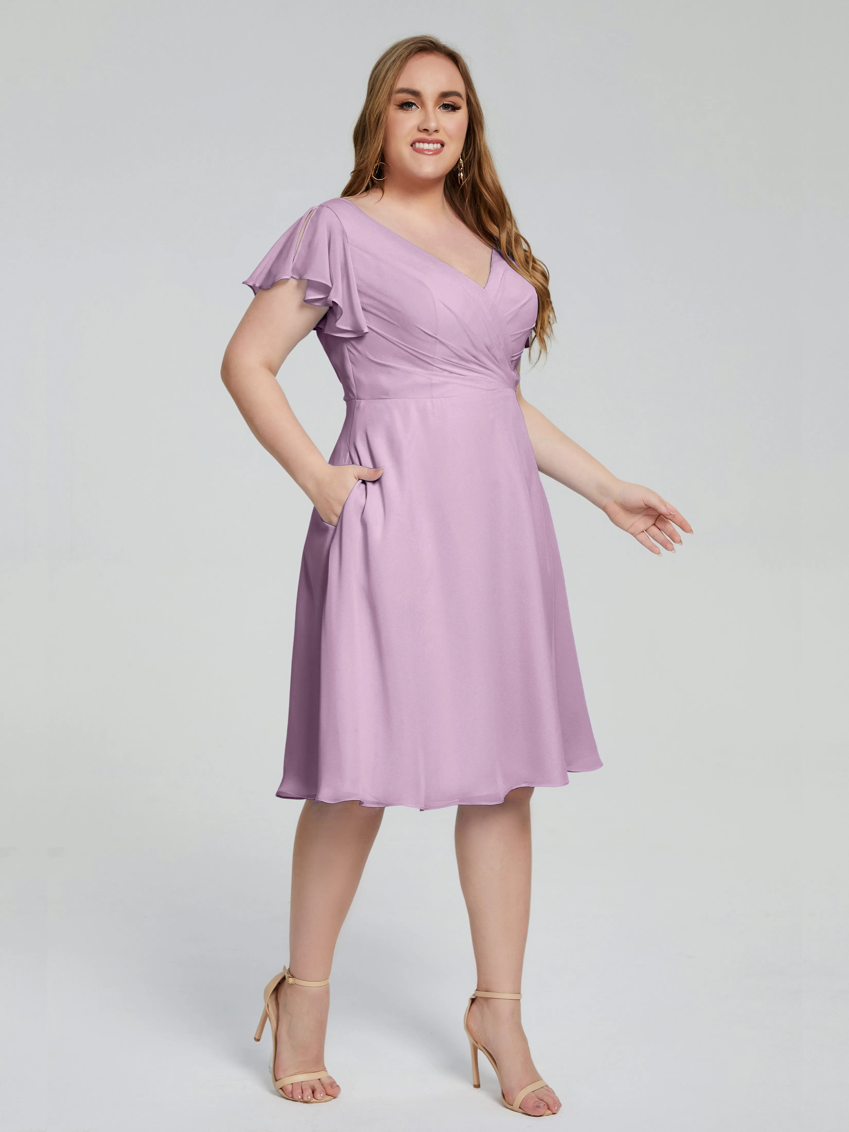 Alina Plus Size Short Sleeves Chiffon Bridesmaid Dresses