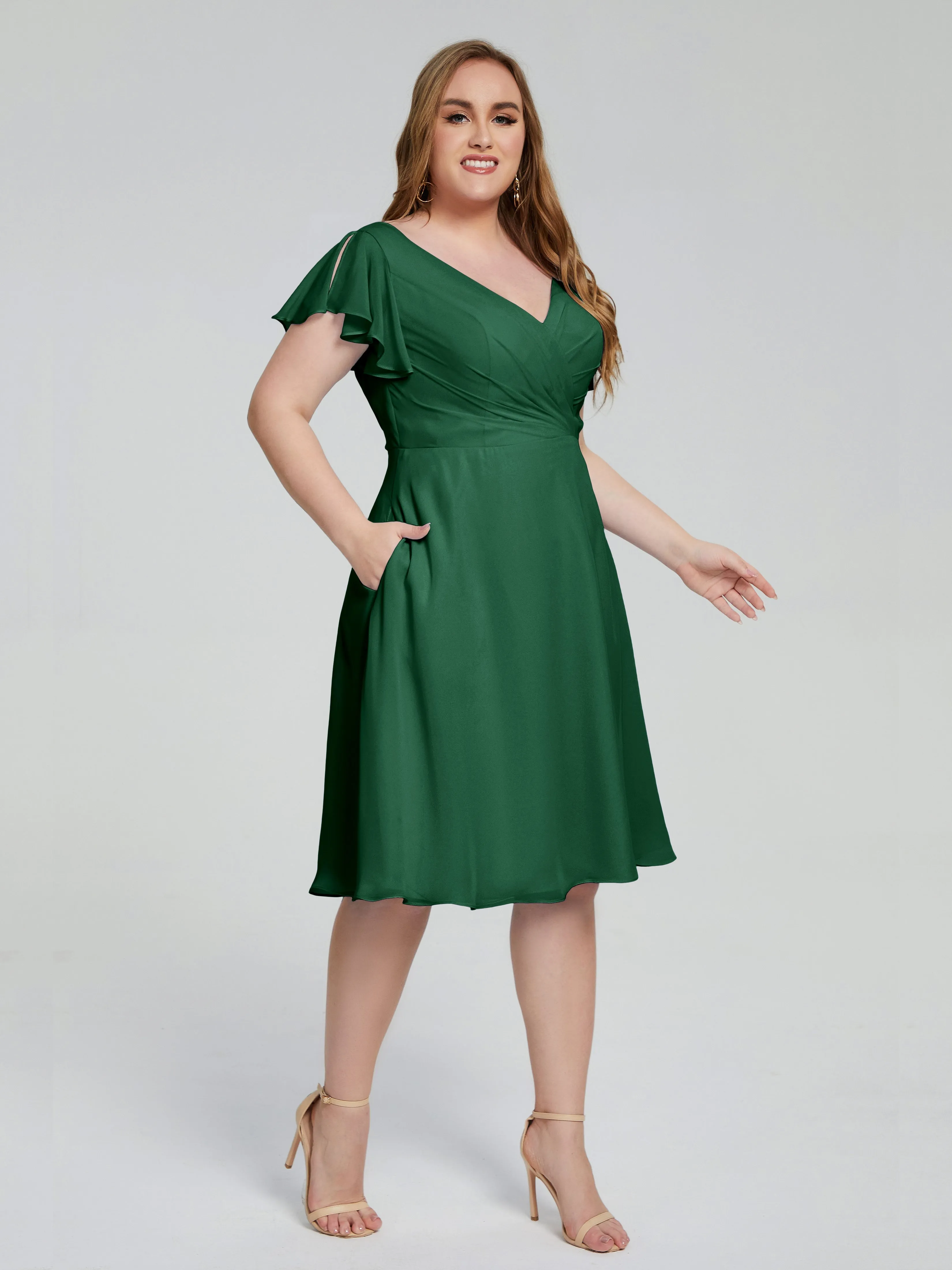 Alina Plus Size Short Sleeves Chiffon Bridesmaid Dresses