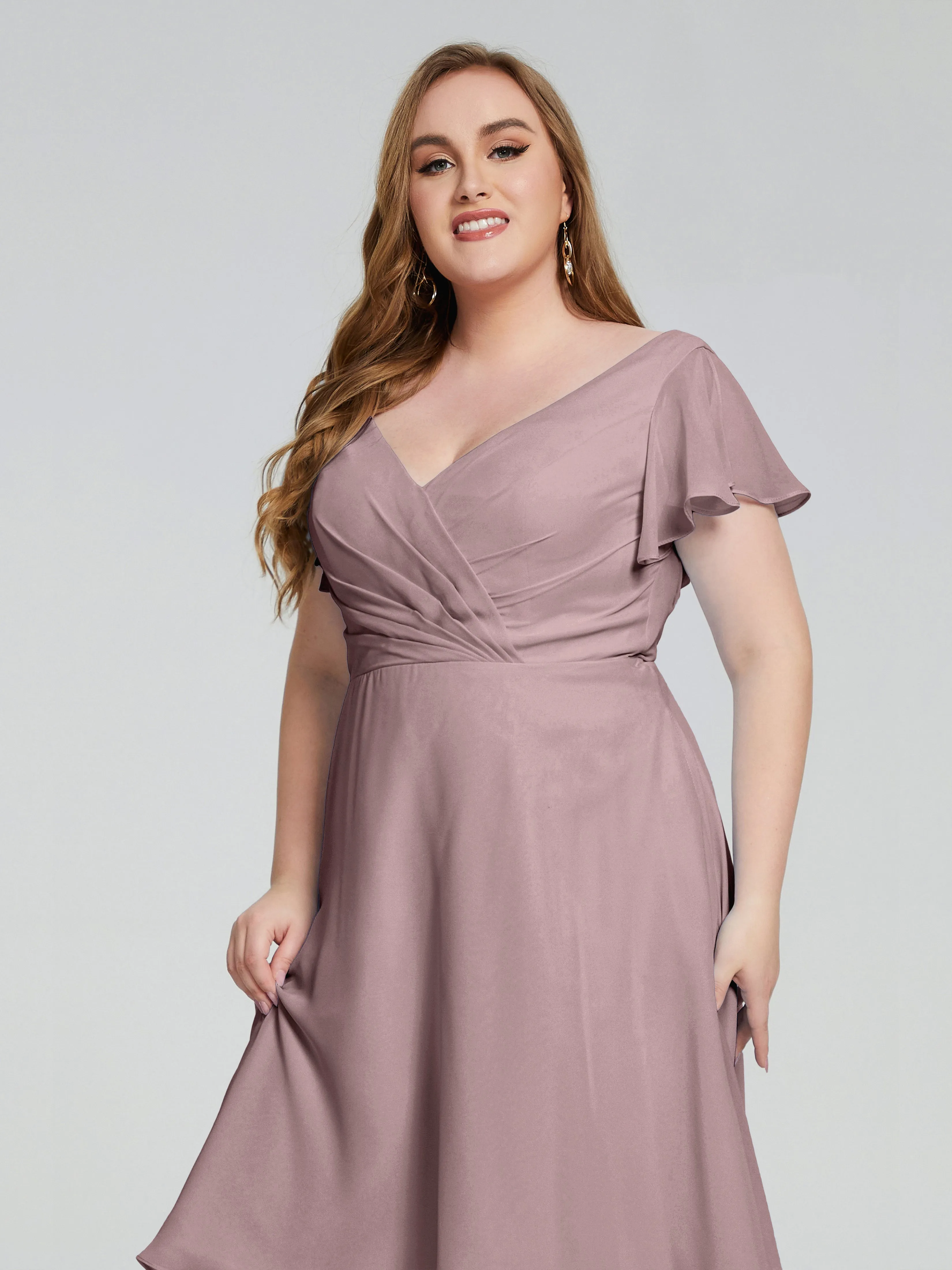 Alina Plus Size Short Sleeves Chiffon Bridesmaid Dresses