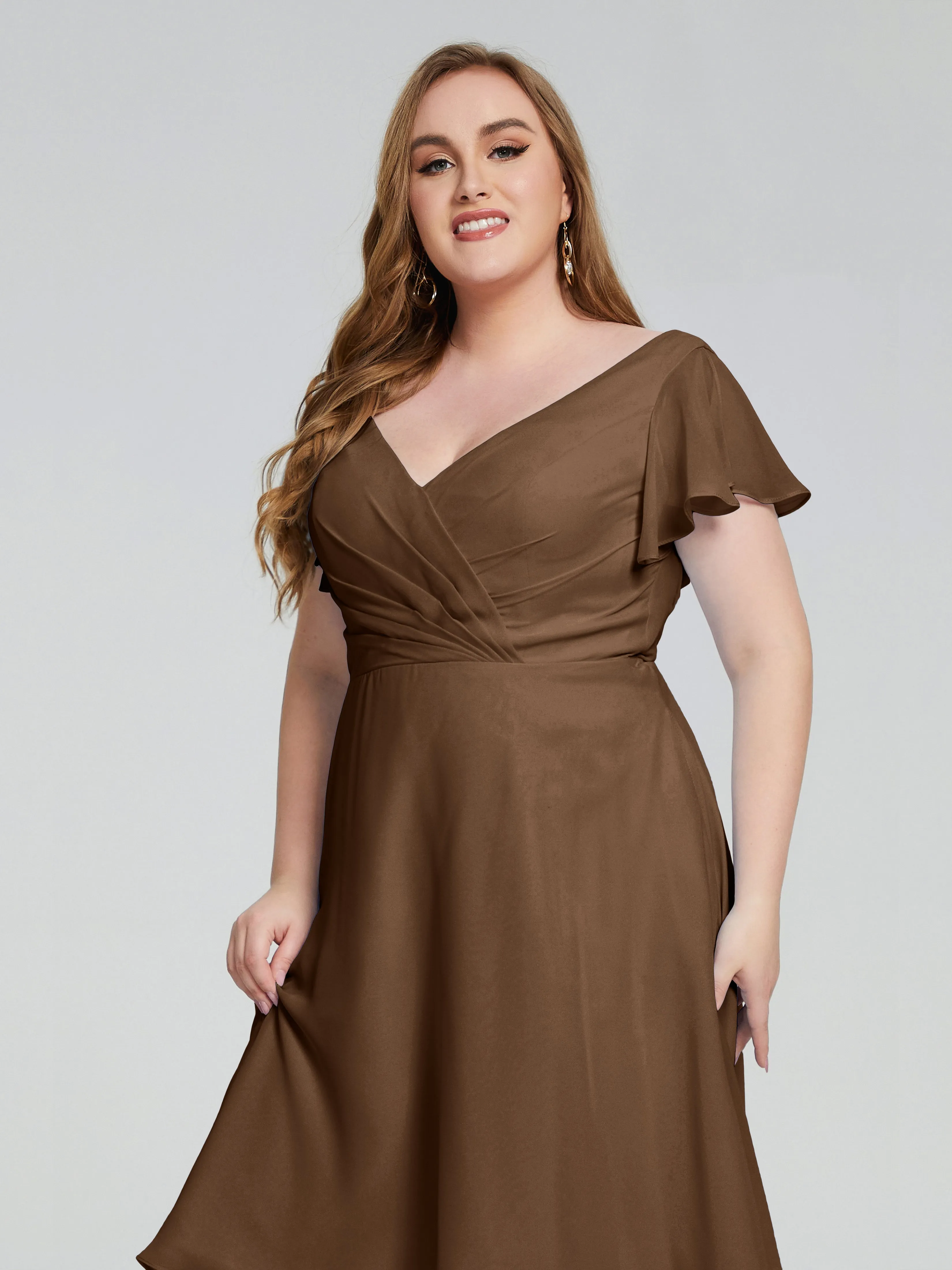 Alina Plus Size Short Sleeves Chiffon Bridesmaid Dresses