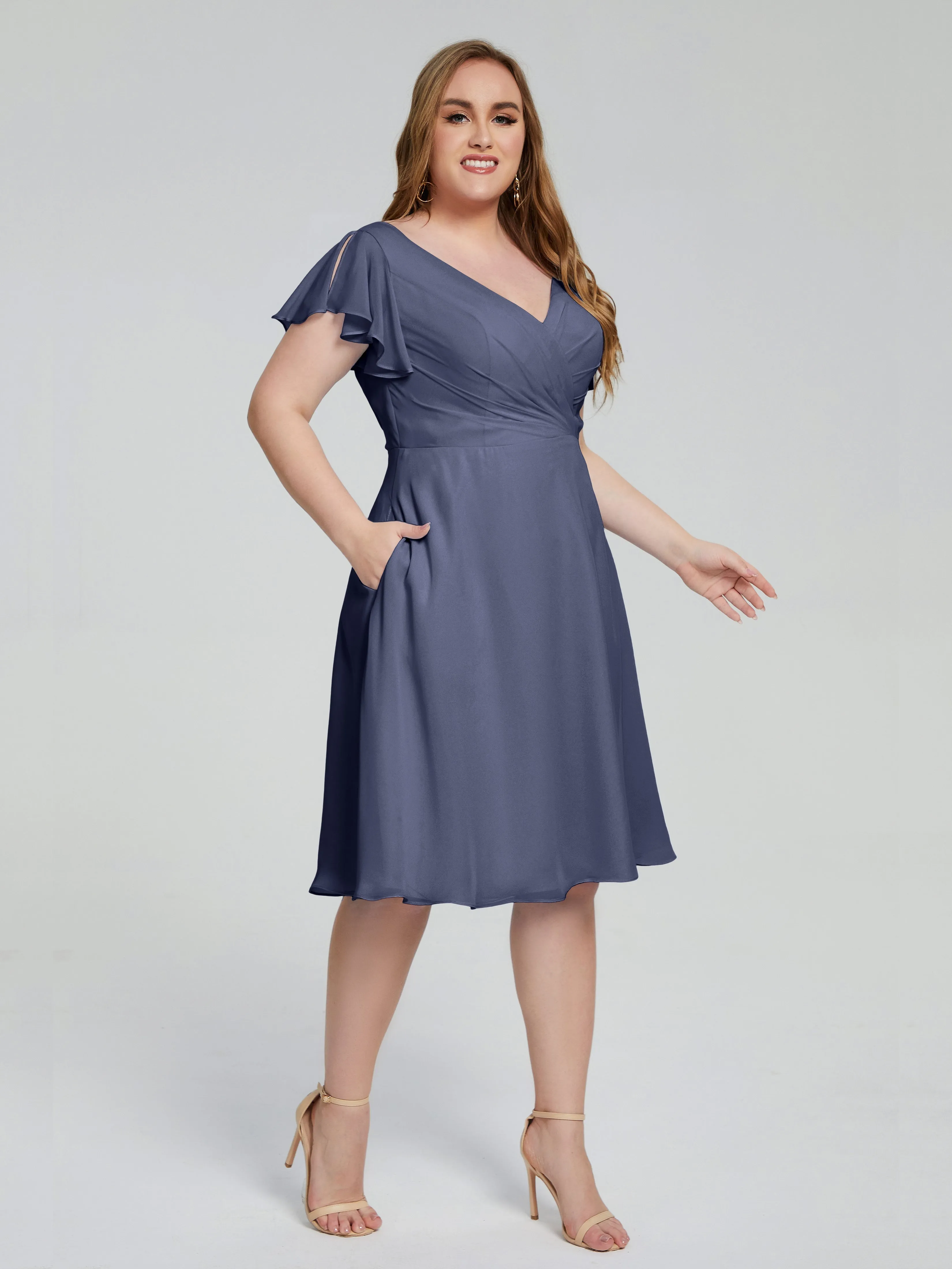 Alina Plus Size Short Sleeves Chiffon Bridesmaid Dresses