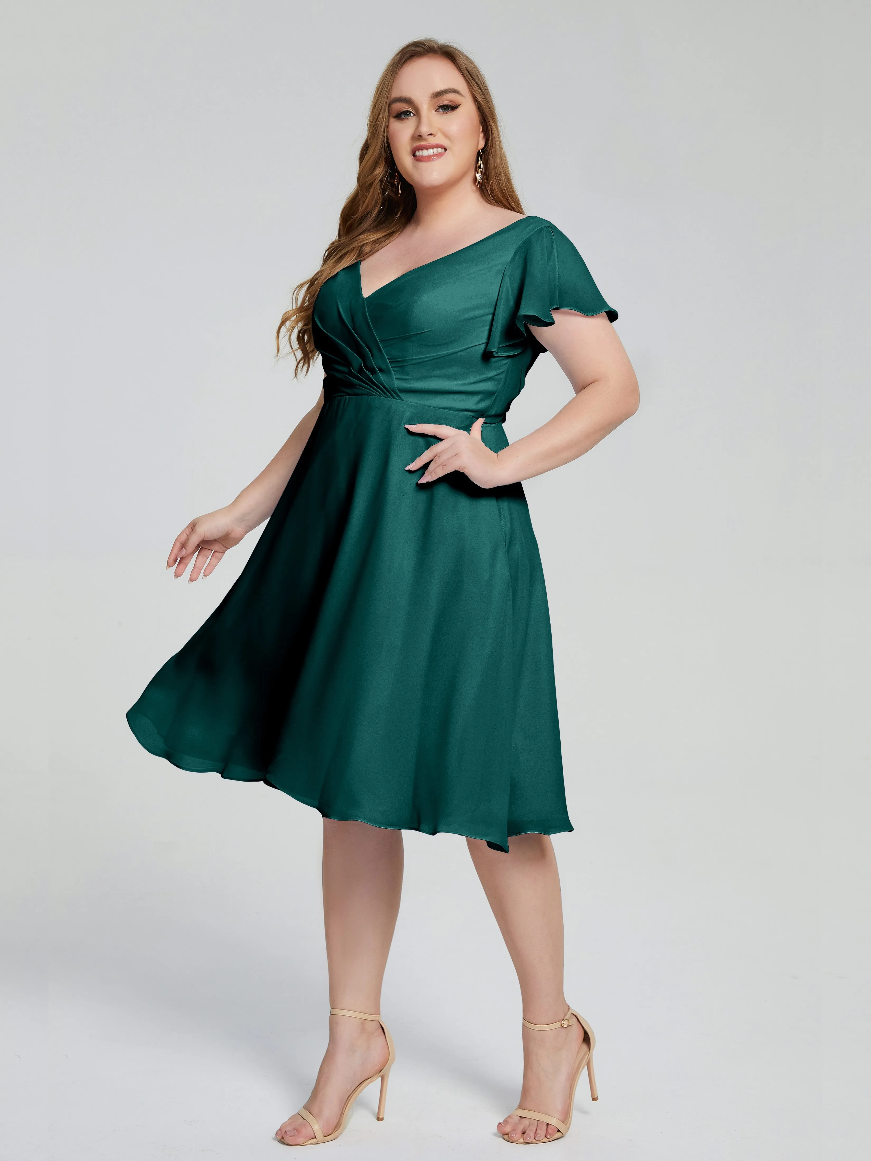 Alina Plus Size Short Sleeves Chiffon Bridesmaid Dresses