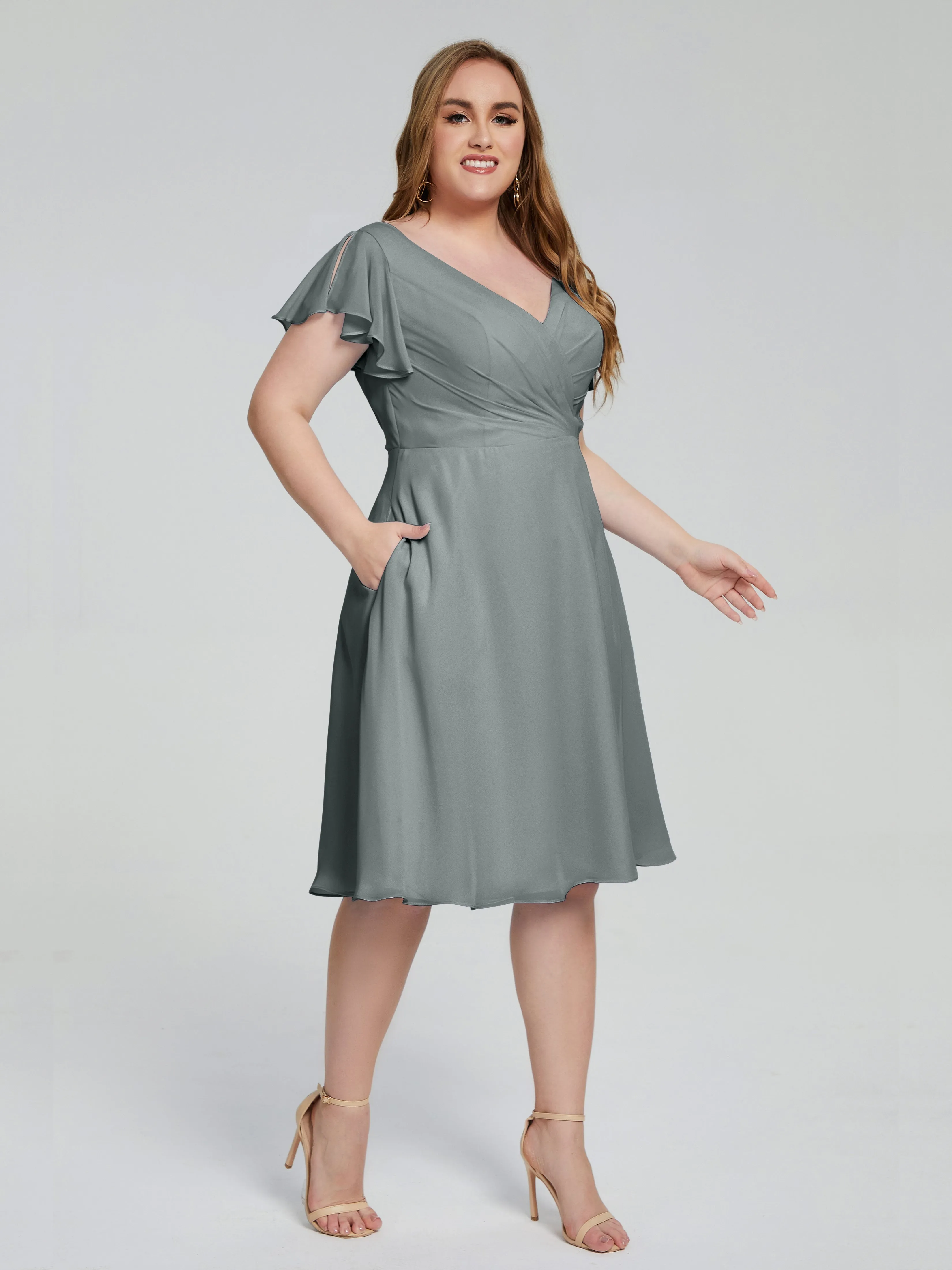 Alina Plus Size Short Sleeves Chiffon Bridesmaid Dresses